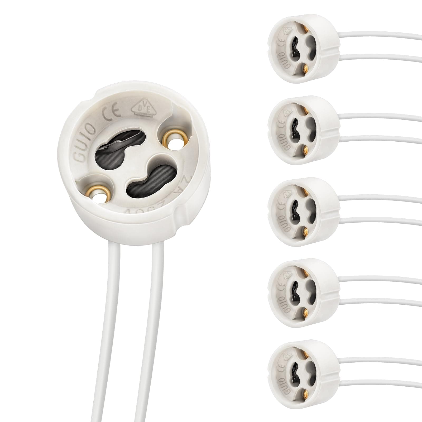 GU10 Base Socket, 600℃ Heat Resistant Maximum 250V 300W, Ceramic Lamp Holder and Silicon Wire Connector 6 Packages