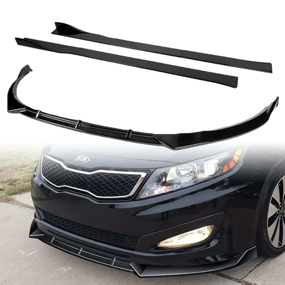 Q1-TECH, 9-Piece Front Bumper Lip & Side Skirt Extensions Diffuser Compatible with 2011-2013 Kia Optima SX/Hybrid USA Model, Front Bumper Lip Spoiler Air Chin Body Splitter ABS (Painted Black)