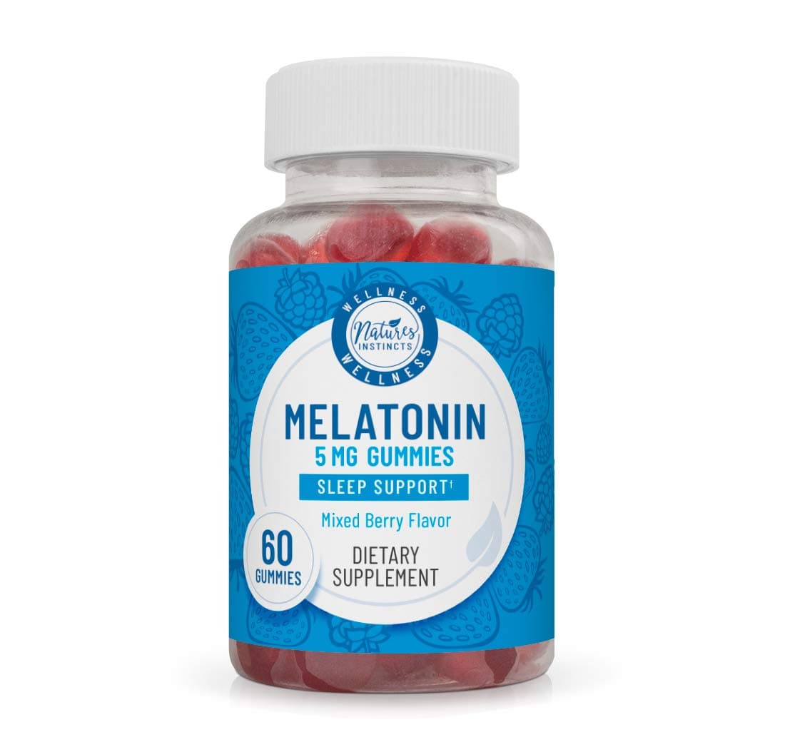Natures Instincts Melatonin 5 mg Gummies for Sleep Support (Mixed Berry Flavored), Natural Sleep Aid, Vegan & Gluten-Free, 60Count