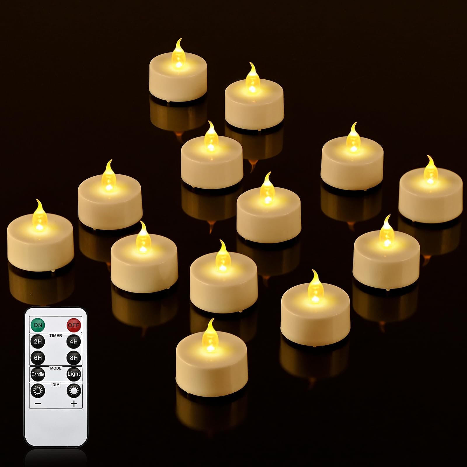 12PCs Led Tea Lights with Timer, Electric Flickering Battery Operated Led Candles Tea Lights with Remote Control for Home, Room, Table, Halloween, Christmas Decoration