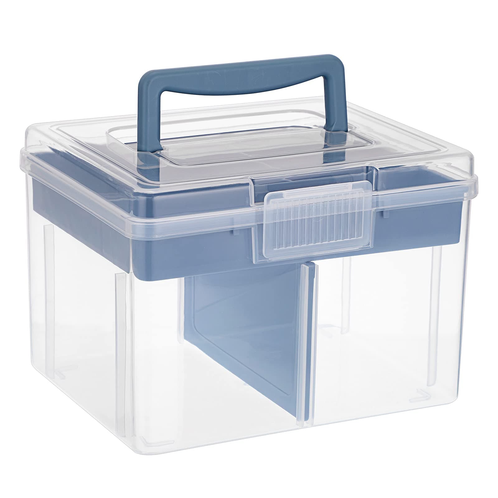 IGNPION Clear Craft Stackable Storage Box with Storage Tray Plastic 6-compartment Mulit Purpose Storage Container for Storing&Organising Toys, Arts Crafts, Stationery, Sewing, Fishing Tackle, Blue