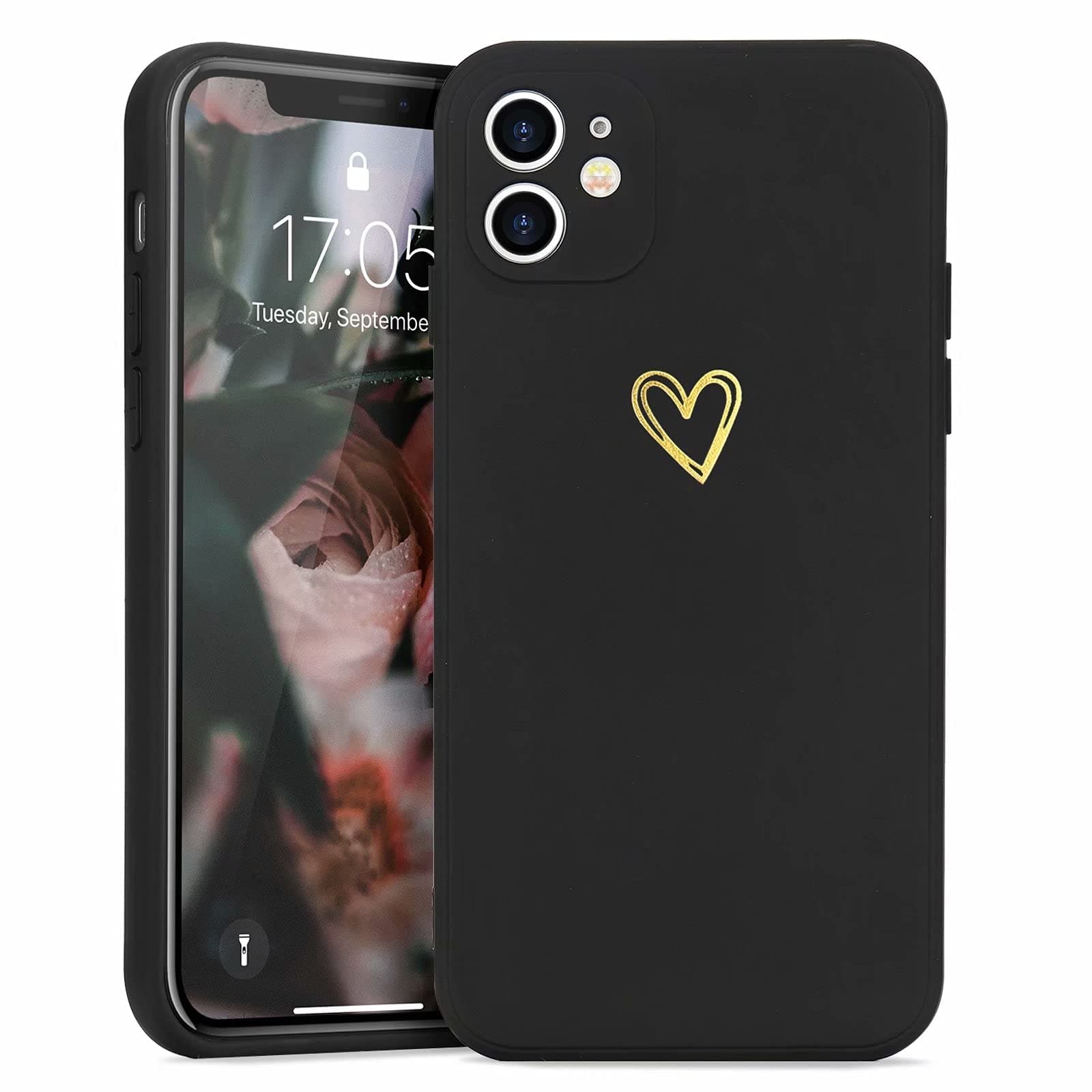 Wirvyuer for iPhone 11 Phone Case with Cute Heart Pattern Soft Shockproof Protective Silicone Case for Women Girls, Black