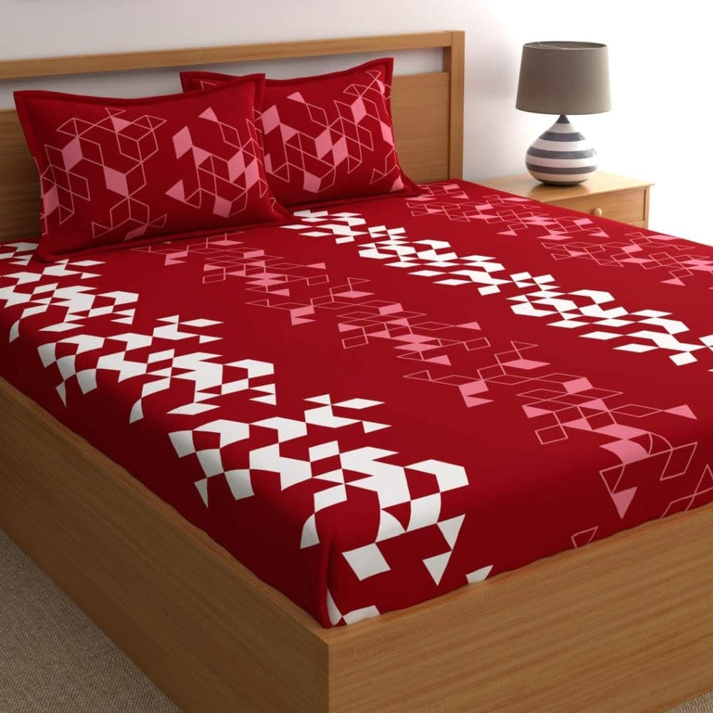 Dreamscape 100% Cotton Double Bedsheet with 2 Pillow Covers - (Size 86 x 92 inches, 144 TC, Colour - Red)