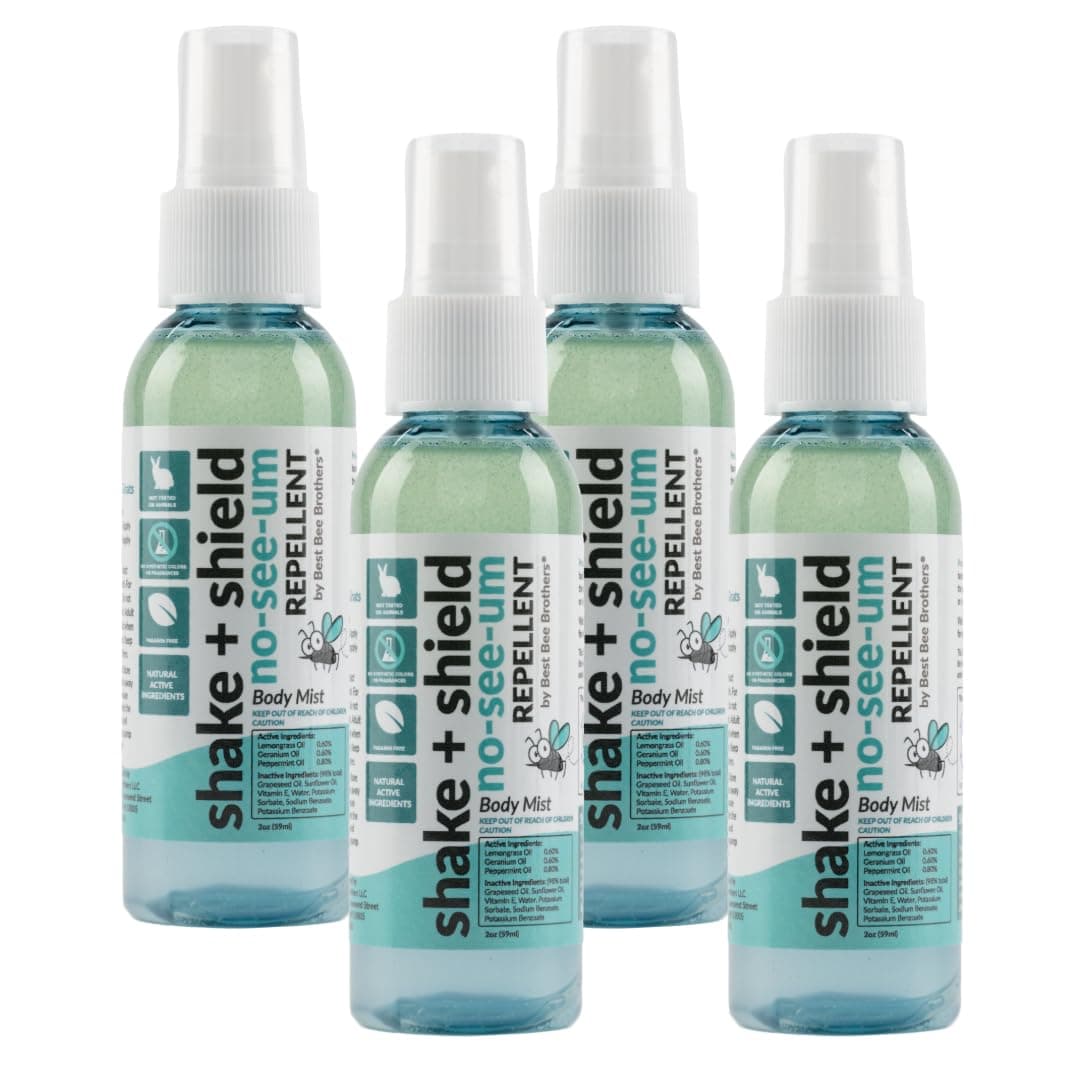 Shake + Shield No-See-Ums Gnat Spray – Non-Greasy Bug Spray Body Mist Made with Plant-Based Ingredients, 2 Oz. (4 Pack)