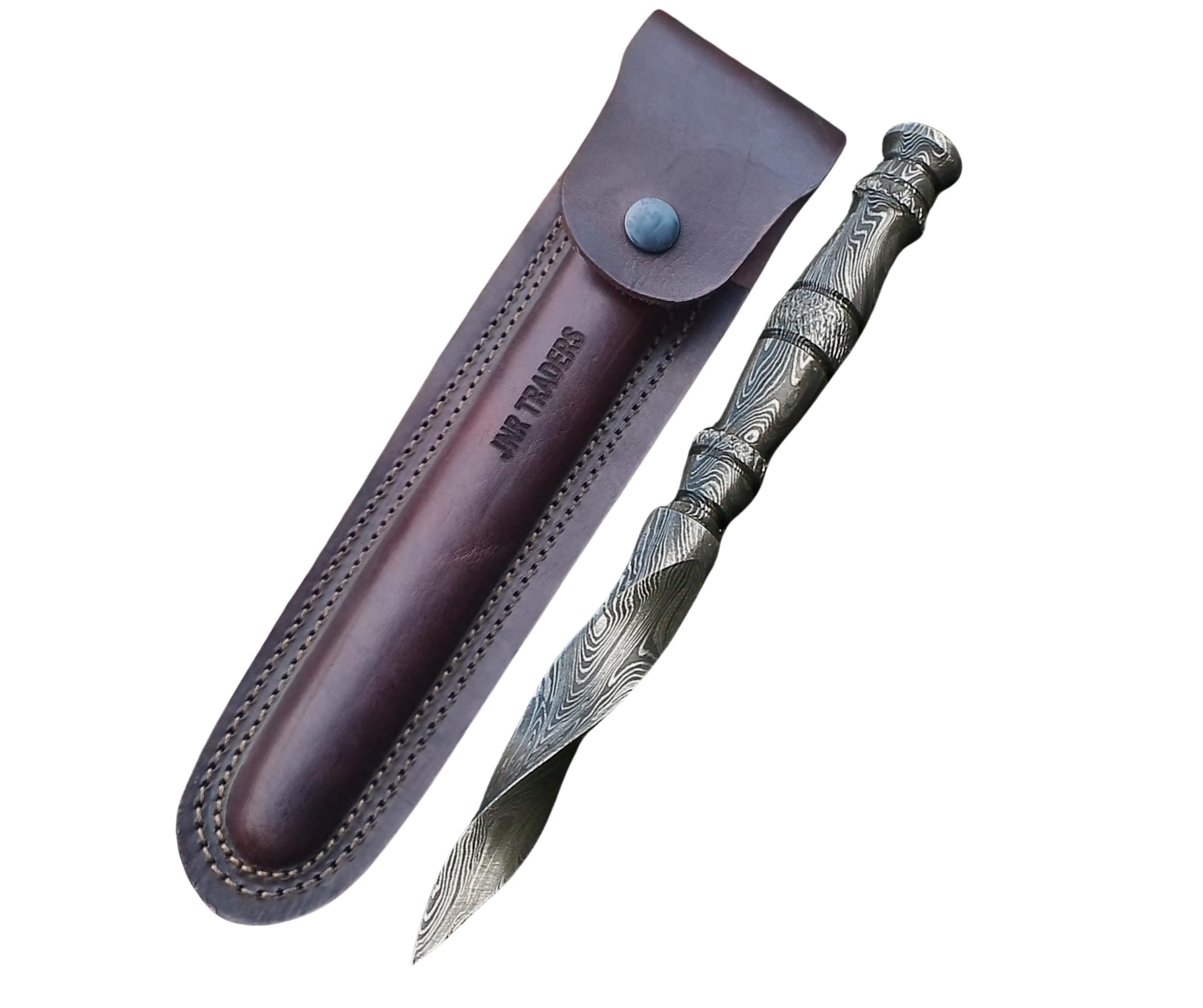 Custom Handmade Damascus Tri Edge Knife with Sheath Tri Edge blade I Hunting Knife I Kris Blade Spiral Cyclone Knife I Knife for men 6 in 2432