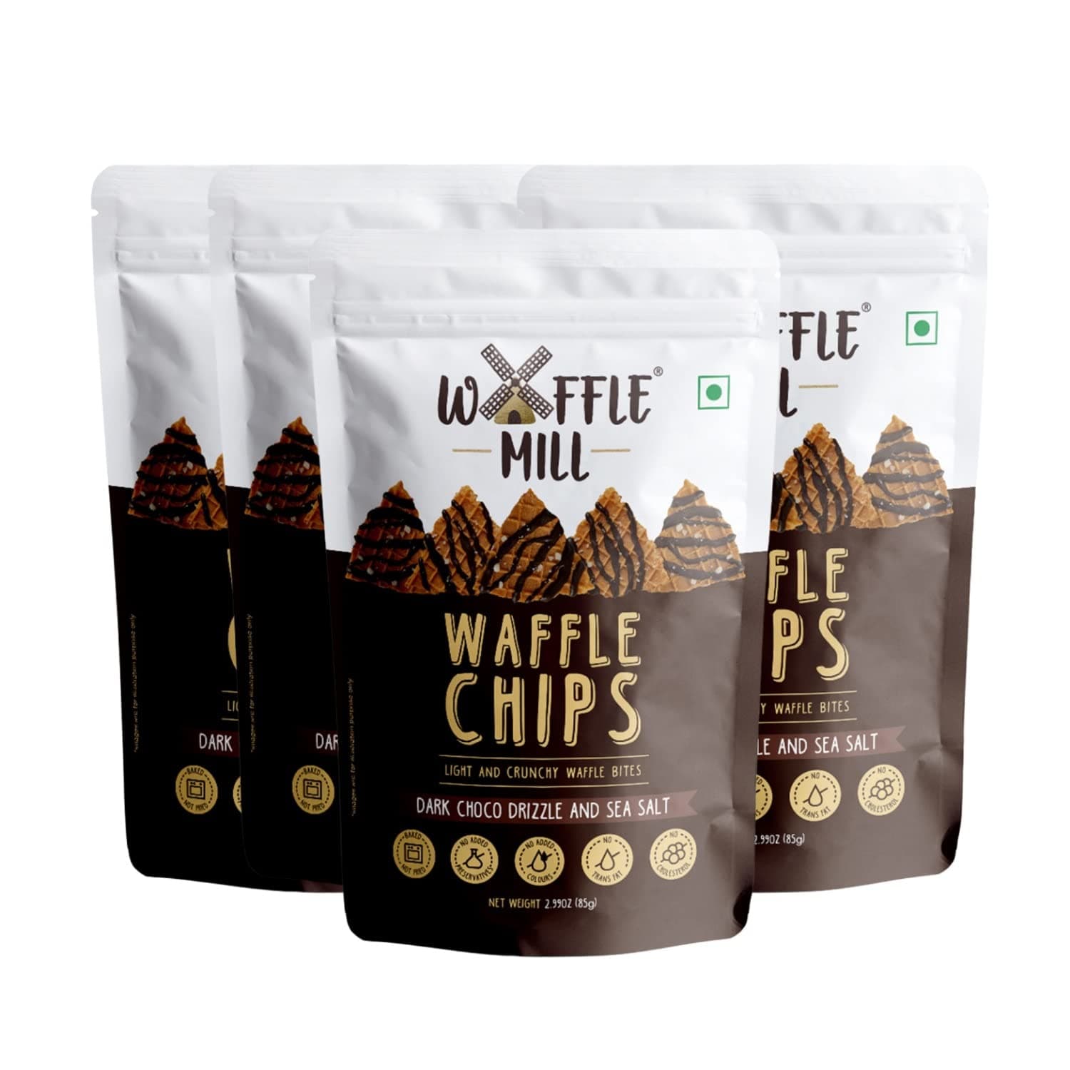 Waffle Chips - Dark Choco Drizzle and Sea Salt - Pack of 4-320Gm