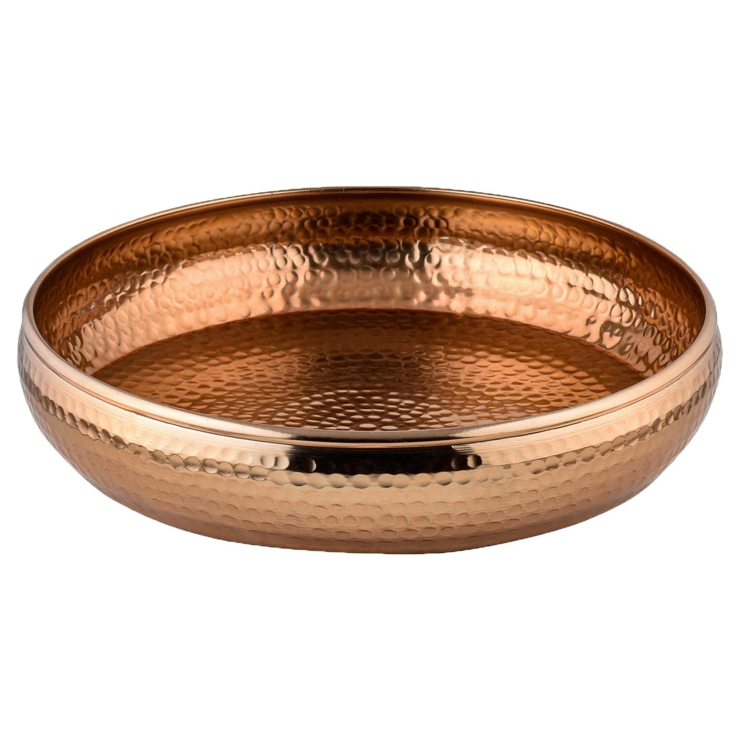 Marrakech Round Fruit Bowl Modern 34 cm Round Round Serving Tray as Key Bowl or Decorative Aesthetic in Living Room Kitchen Candle Bowl Fidan Copper as Table Decoration Kitchen Decoration