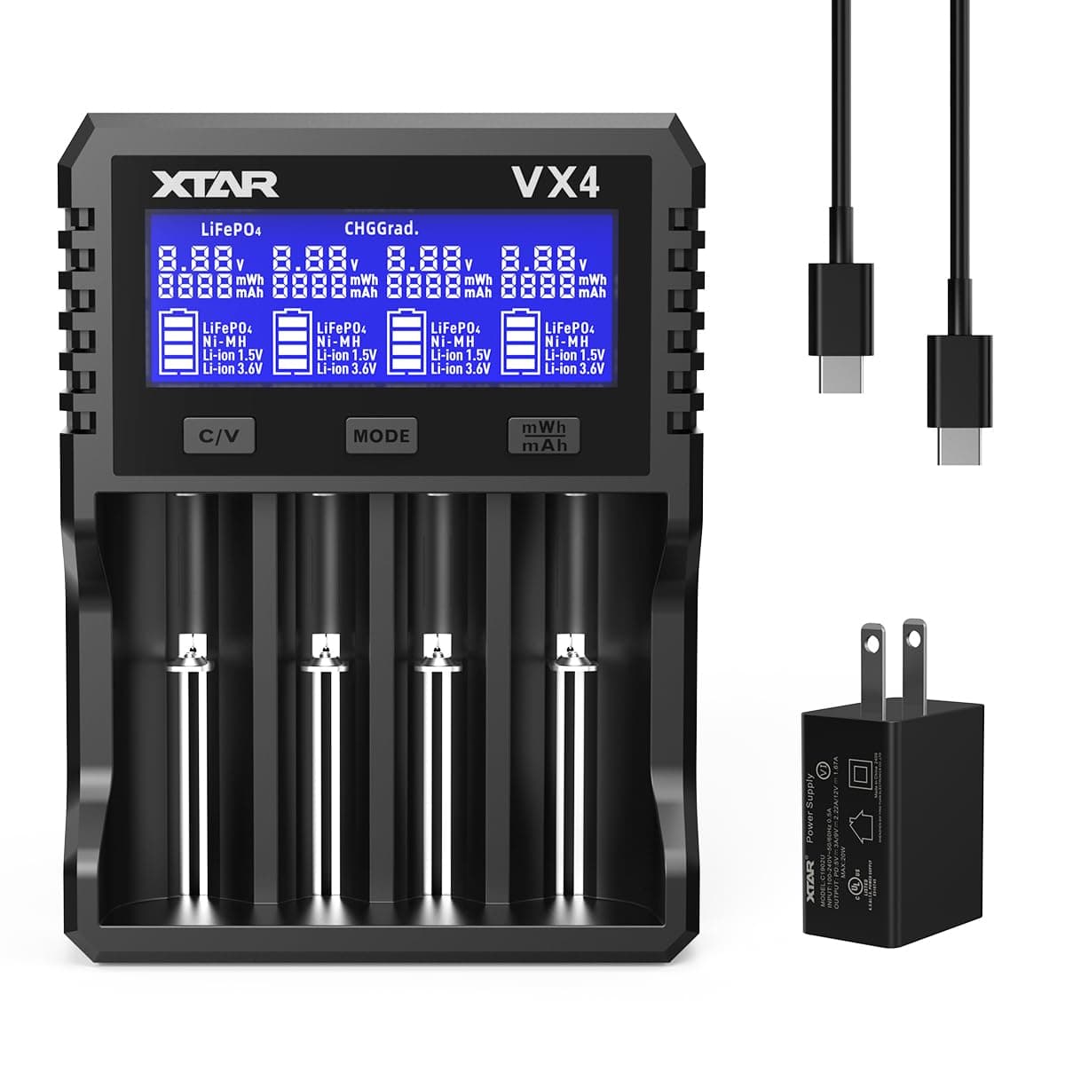 VX4 Visible Mixer 1.5V/3.6V/3.7V Li-Ion 3.2V LiFePO4 1.2V Ni-MH Batteries Charger and Battery Capacity Tester