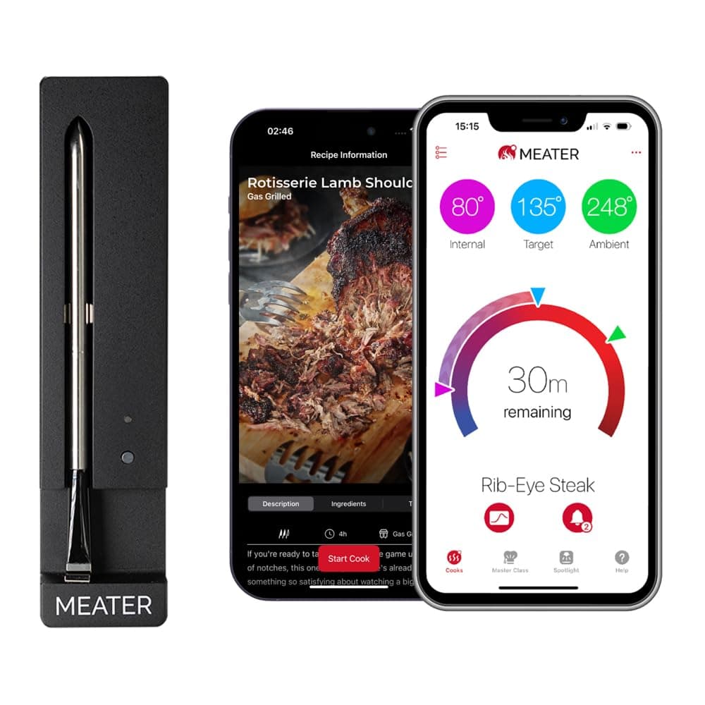 SE [NEW] Wireless Bluetooth Smart Meat Thermometer | Measures Internal and Environmental Temperature | Oven, Grill, Cooker, Smoker, Grill Equipped with Black Charger