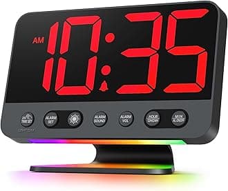 Digital Alarm Clocks for Bedrooms: Large Bold Number 5 Brightness Dimmer - Easy to Read Across The Room - 5 Alarm Sound 8 Night Light - Red