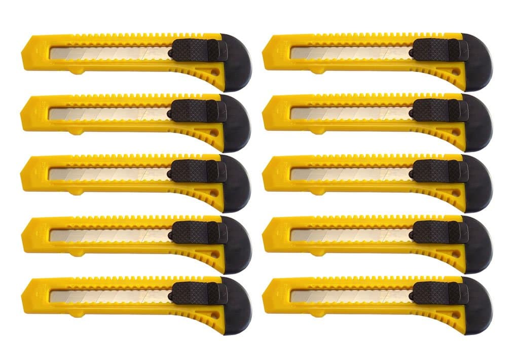 Box Cutter Utility Knife Tool with breakaway Retractable Snap off razor blade x10 YELLOW