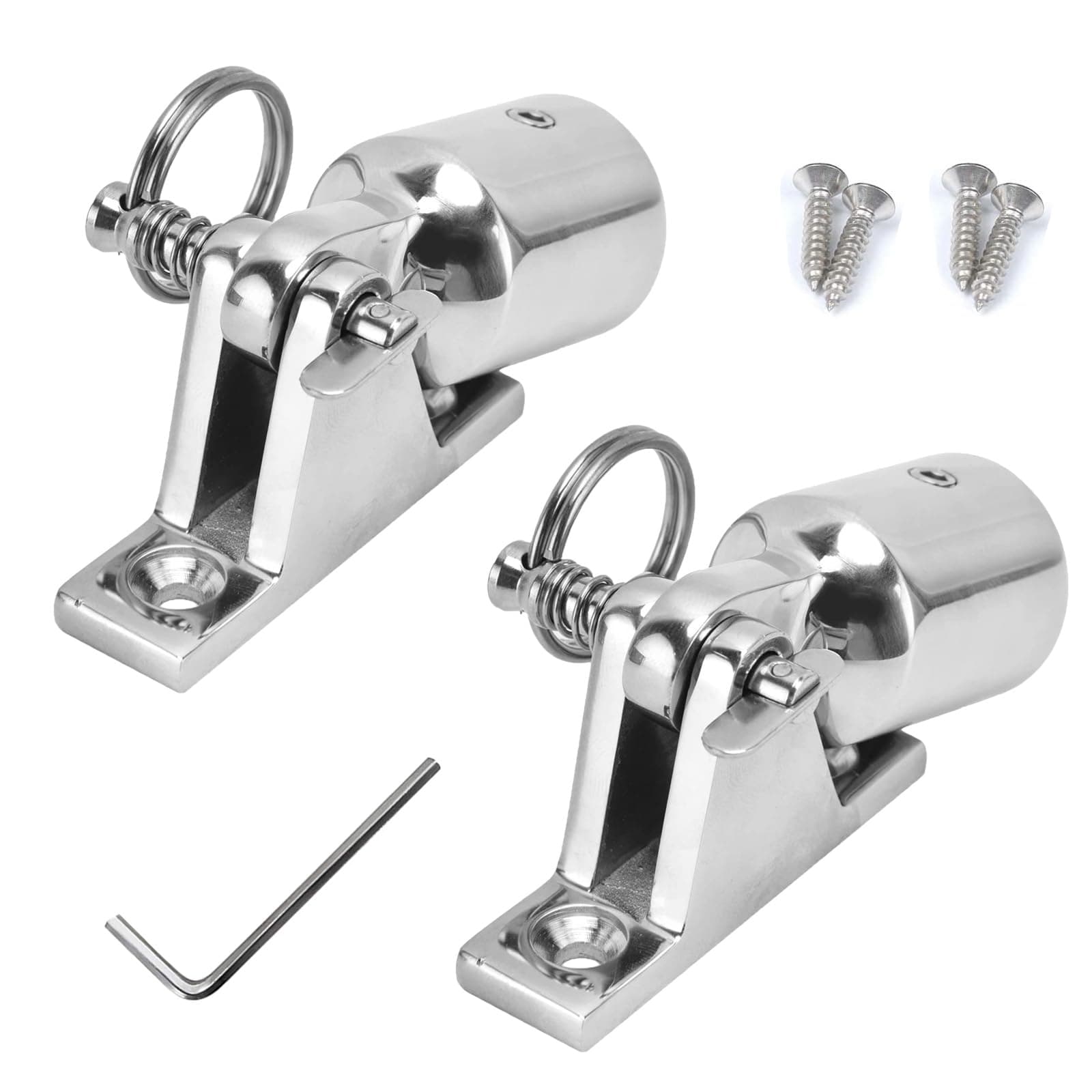 Bimini Top Hardware, Deck Hinge with Quick Release Pin, Eye End Cap, 316 Stainless Steel (2 Pair)