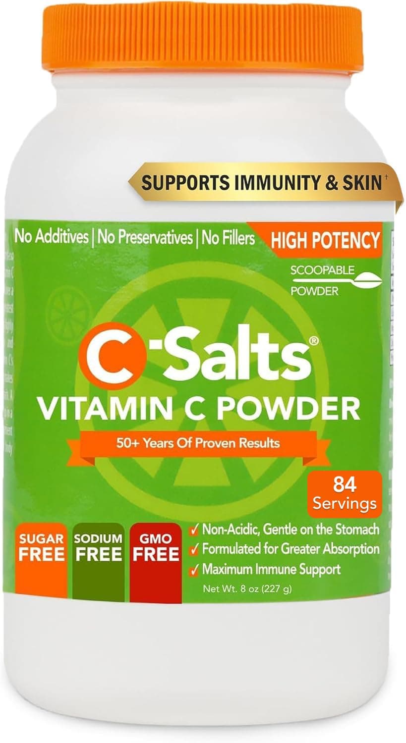 C-Salts Vitamin C Powder - 100% Pure Buffered Ascorbic Acid Powder for Daily Immune Support & Collagen Production - Stomach-Friendly Organic Vegan Non-GMO Sugar-Free - 84 Servings - Original, 8oz