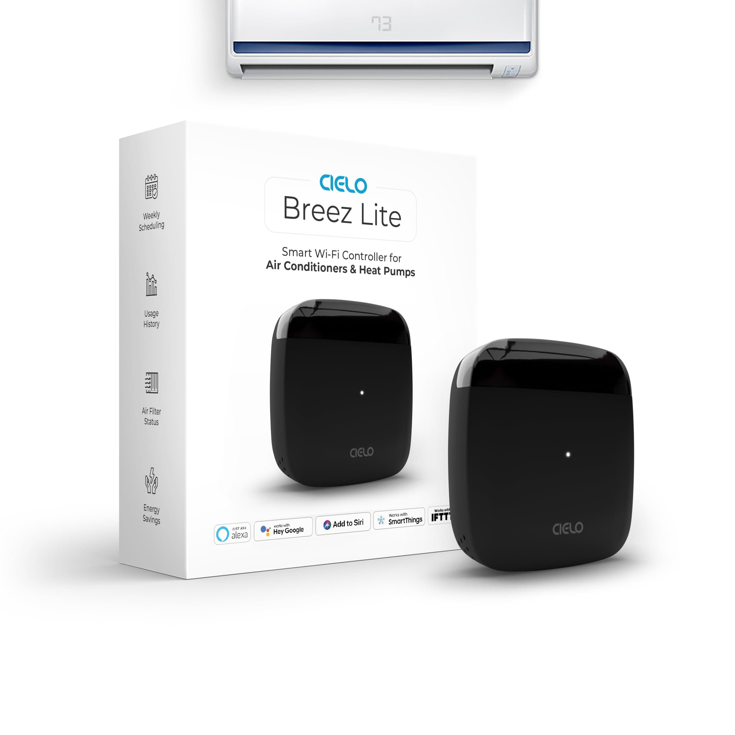 Lite | Smart AC Controller for Mini-Split, Window & Portable Air Conditioners & Heat Pumps | Free App, No Subscriptions | Alexa, Google, Siri Shortcuts, SmartThings, IFTTT (Black)