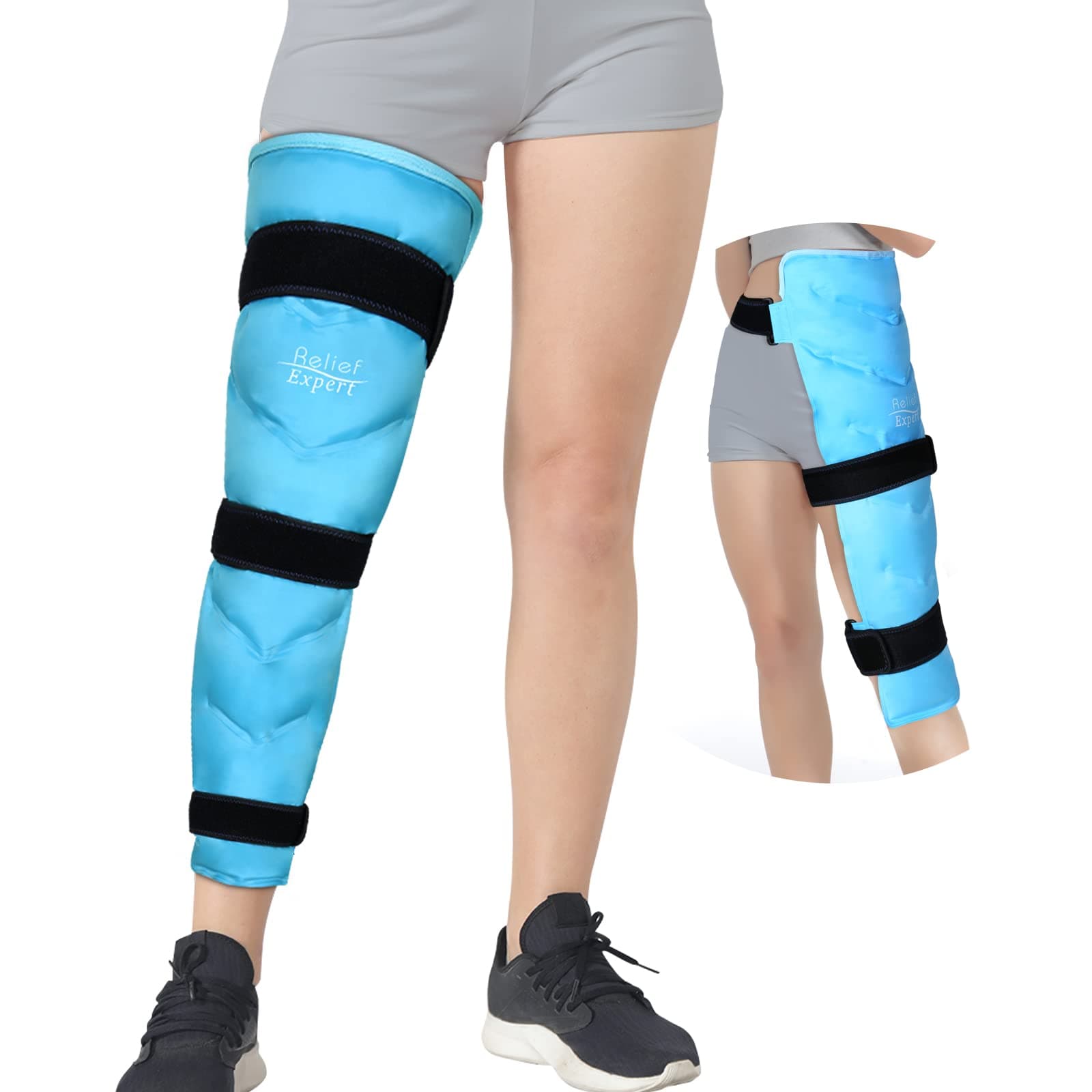 Relief Expert Large Leg Ice Pack Wrap – Reusable Gel Cold Pack for Leg, Knee, Thigh & Hip with 3 Adjustable Straps, Cold Compress Wrap for Muscle Recovery & Soothing Support After Workout