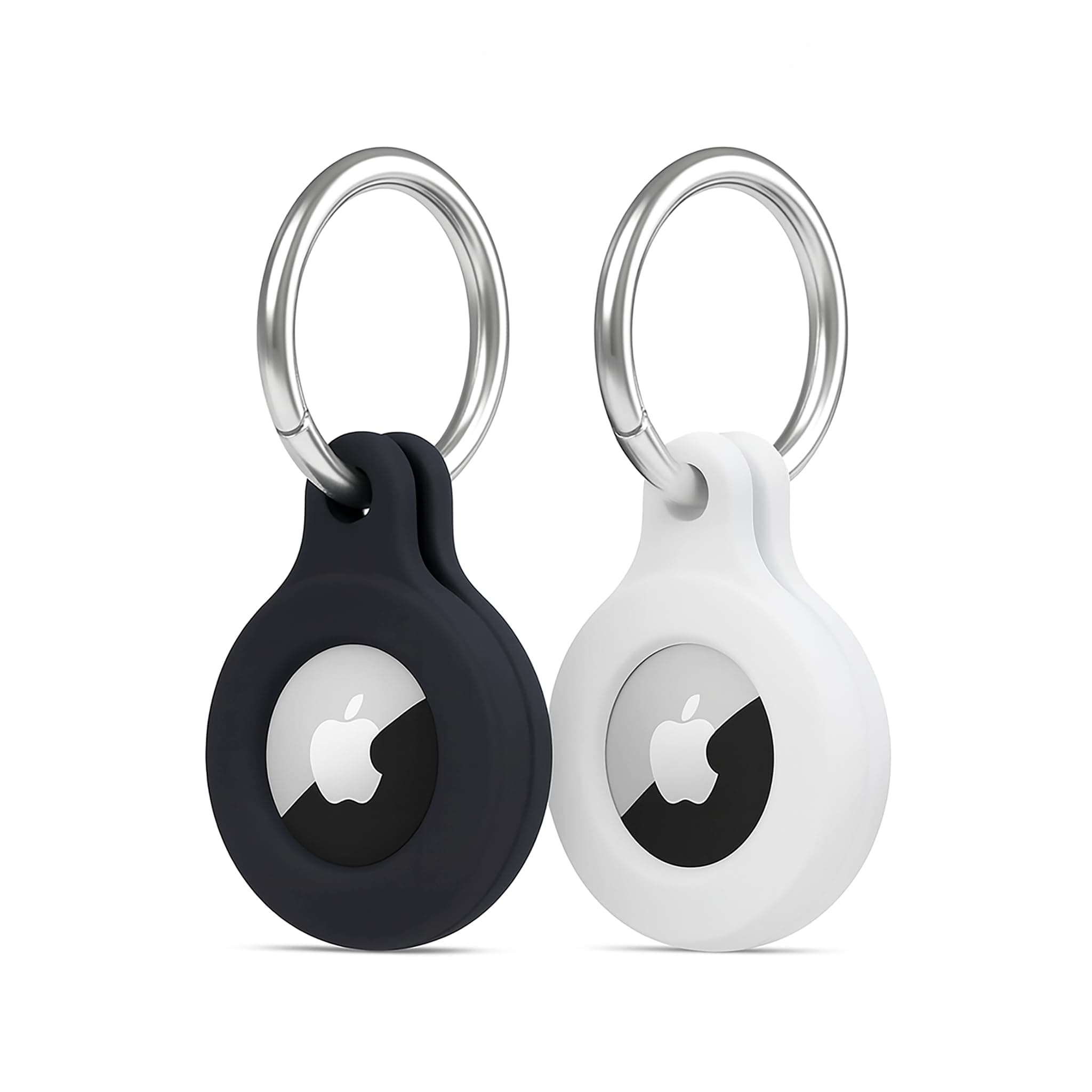 2 Pack Air Tag Holder, Tracker case with Keychain, Multi-Color Protective Silicone Air tag Case Key Ring for Wallet, Dog Collar, Luggage, Keys (Black, White)