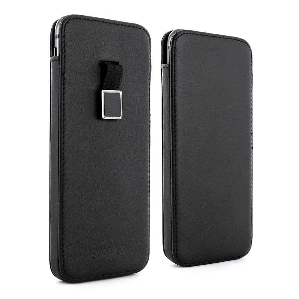 iPhone 6 and iPhone 6S Leather Pouch Super Soft Microfibre Lining Cover For IPhone 6S Magnetic Pull Tag, Genuine Leather Pouch - Black
