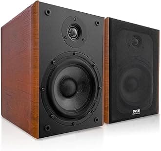 Pyle 6.5" Home Audio Speakers, 2-Way Passive Bookshelf, 240W Max Power, 1" Silk Dome Tweeter, Composite Woofer, Gold Plated 5 Way Binding Post, Rubber Surrounds, Beautiful Wood Grain Finish - Pair