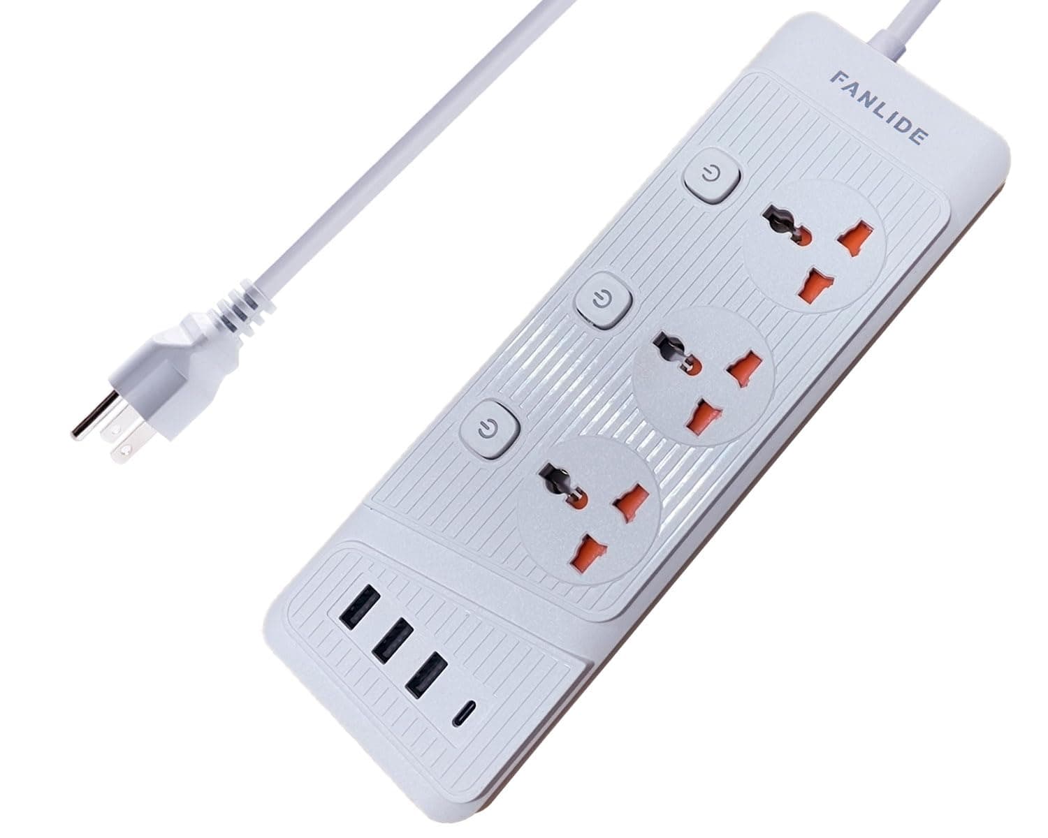 FANLIDE Universal Power Strip with USB C, 3 Outlets 3 USB and 1 USB C Ports, 6.5ft Power Cord, 2500W Circuit Breaker