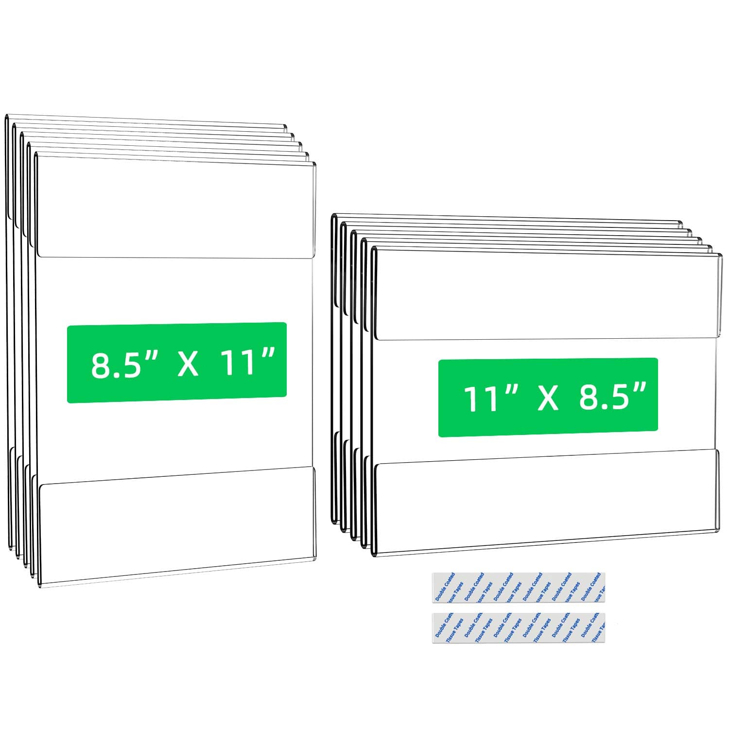 10-Pack Wall Mount Acrylic Sign Holder 8 1/2 x 11 Inch, Clear Plexiglass Display Frames for Document Paper, Picture, Certificate, Menu, Include Landscape and Portrait