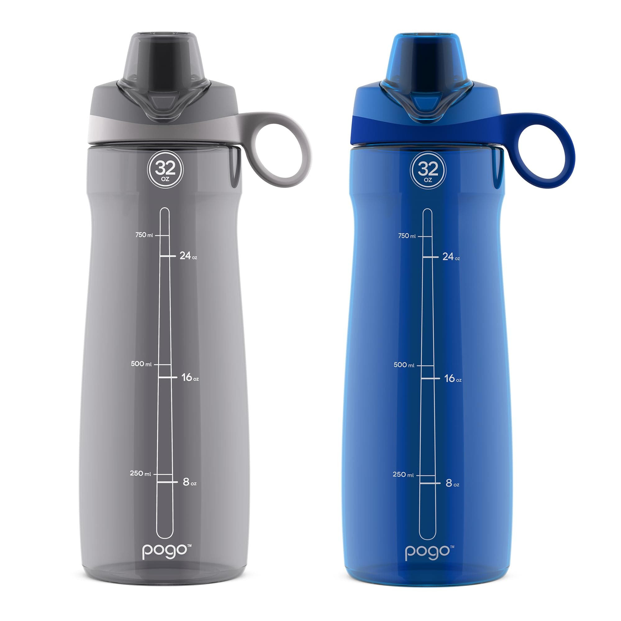 2-Pack Plastic Water Bottle with Carry Handle, Reusable, BPA Free, Dishwasher Safe, Perfect for Travel, School, Outdoors, and Gym | 18oz, 32oz