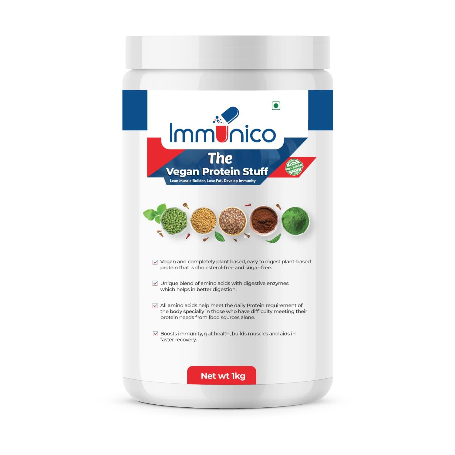 Immunico The Vegan Protein Stuff, Plant Based, Lean Muscle Builder, Loose Fat, Develop Immunity, Plant Based Protein - 1kg