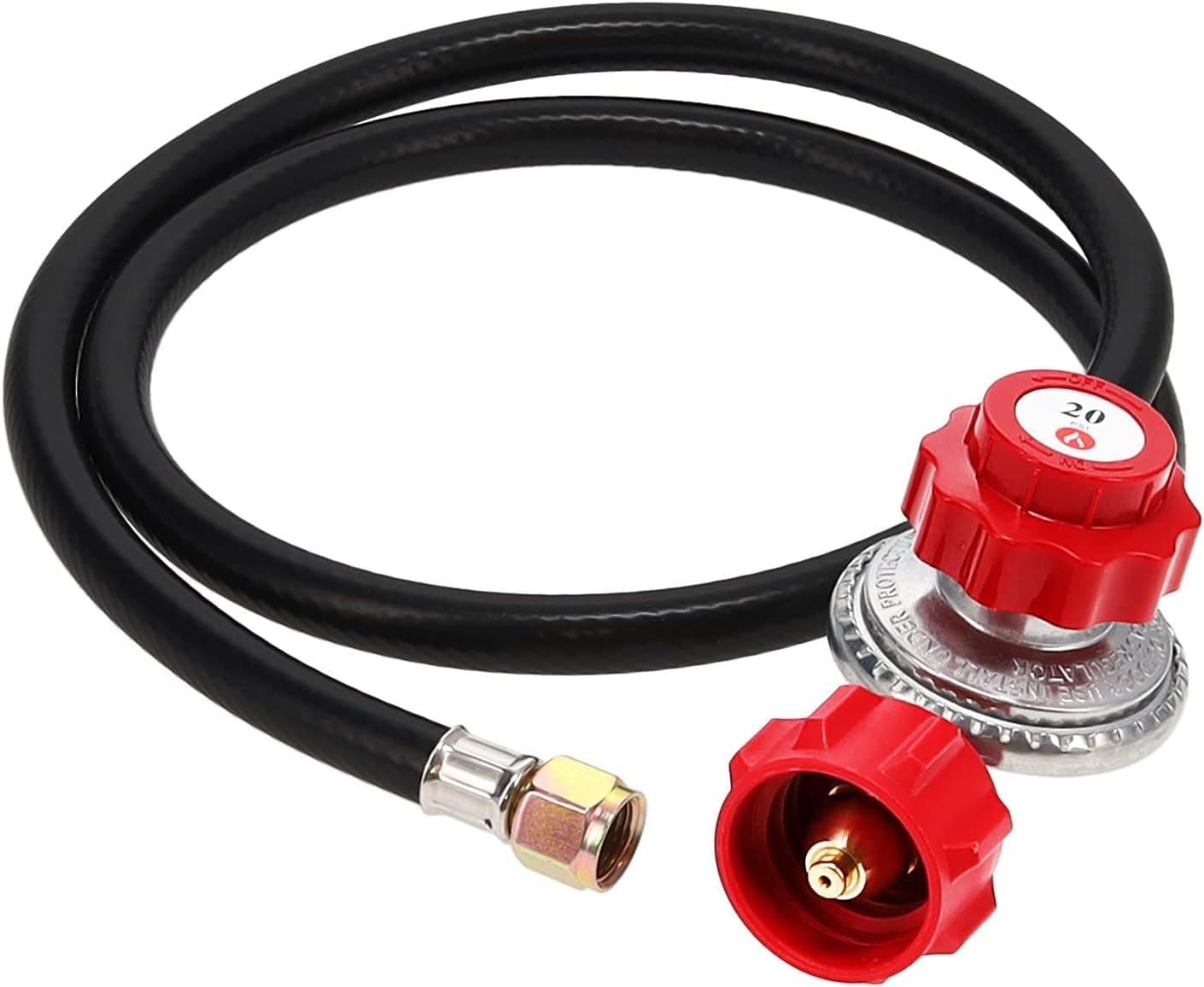 2109-RED 4 ft High Pressure 0-20 PSI Adjustable Regulator with Red QCC-1 Type Hose-Works with Newer U.S. Propane Tanks