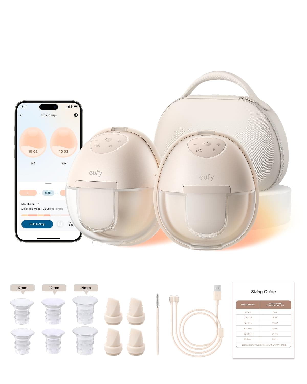 eufy Security Heated Wearable Breast Pump S1 Pro, Slim Hands-Free with Industry-Leading HeatFlow Tech, Wireless Charging Case, App-Controlled OptiRhythm, Hospital-Grade Suction, in-Bra Use