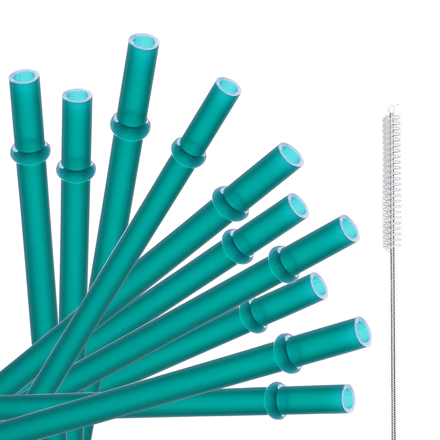 Dakoufish 12 Piece 11 Inch Reusable Plastic Thick Drinking Straws BPA Free Mason Jar Straws Plain Color (11inch,Teal)