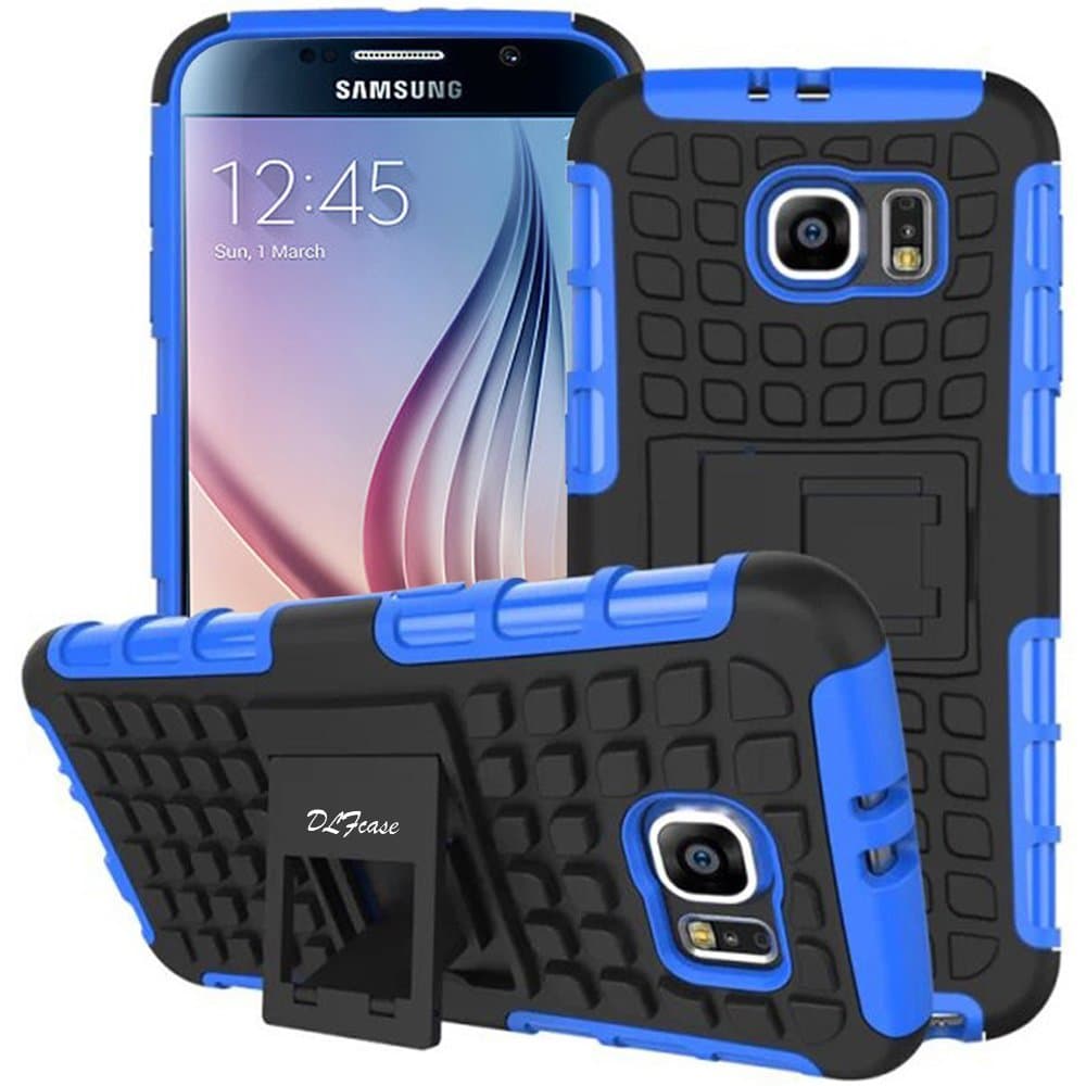 Galaxy S6 Case, DLF Case [ Shockproof ] Samsung Galaxy S6 Case Heavy Duty Rugged Dual Layer TPU Textured Non Slip Reinforced Polycarbonate Hybrid Case for Samsung Galaxy S6 with Kickstand (Blue)