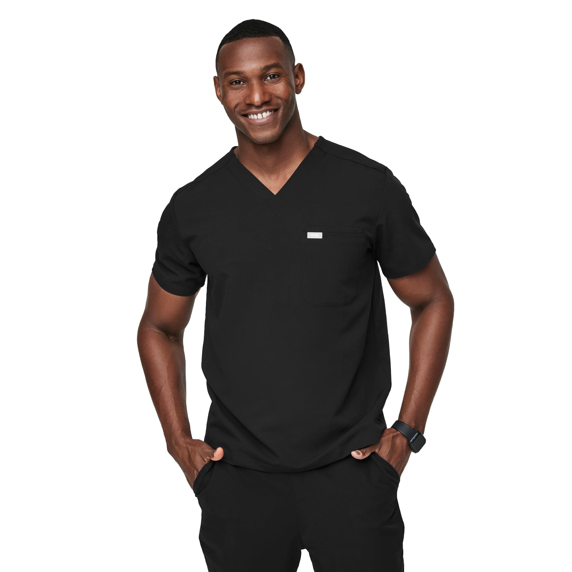 Leon Scrub Top for Men – 3 Pockets, Tailored Fit, Modern V-Neck, 4-Way Stretch, Moisture-Wicking