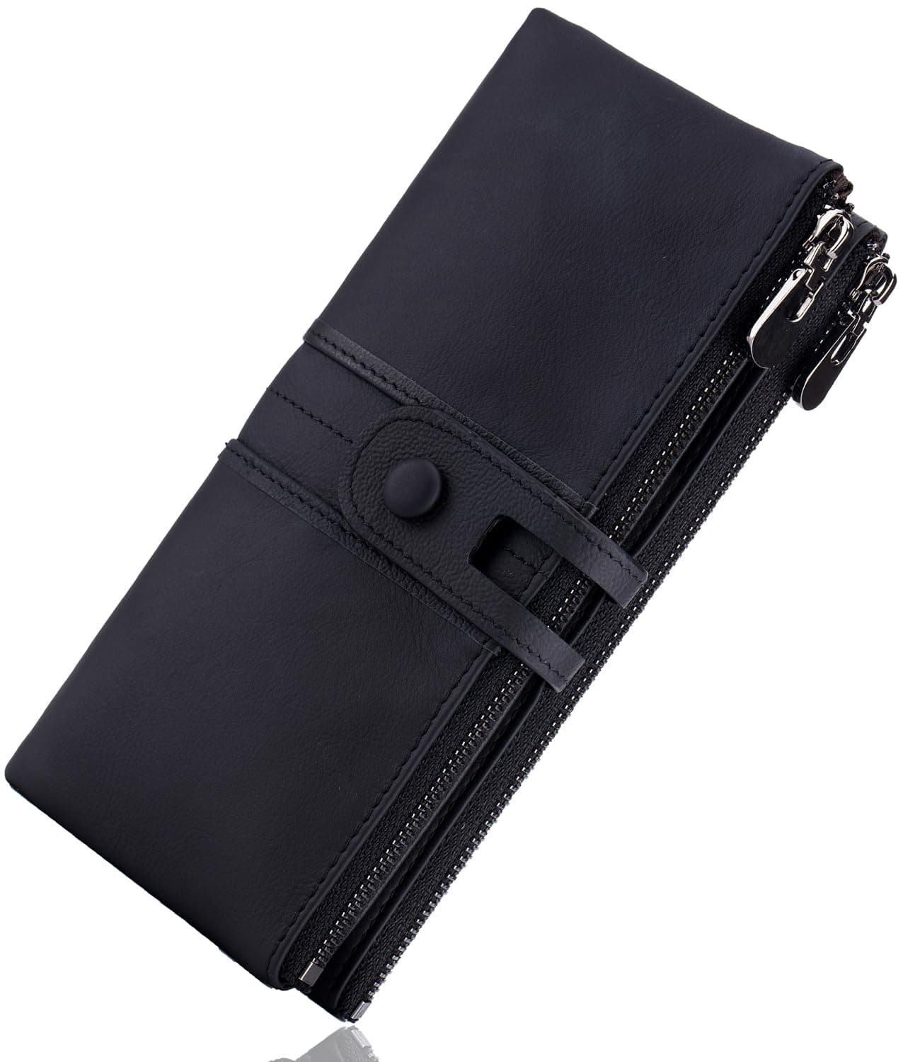 Genuine Leather Women's Wallets,Multi-Function Slim Bifold Zipper Clutch Purse,Large Capacity Card Holder with RFID Blocking