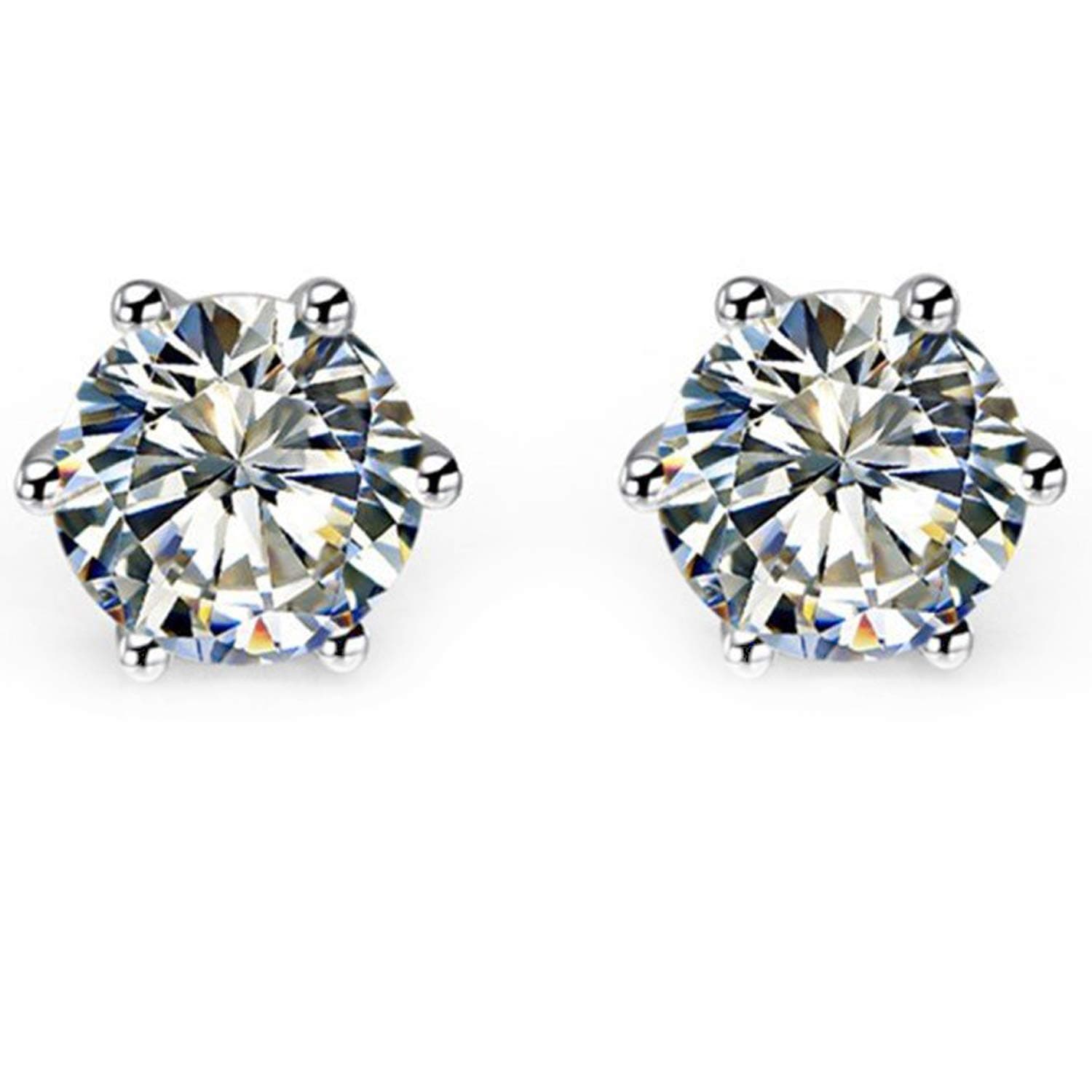 Via Mazzini 0.75ct Round Solitaire Look Silver Basket Stud Earrings For Men Enhanced With Swarovski Elements (6mm)