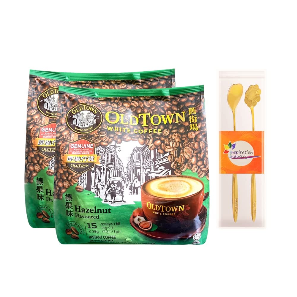 Old Town White Coffee Roast Combination Set 2 PACKS with 2 Coffee Stirrers (Hazelnut)