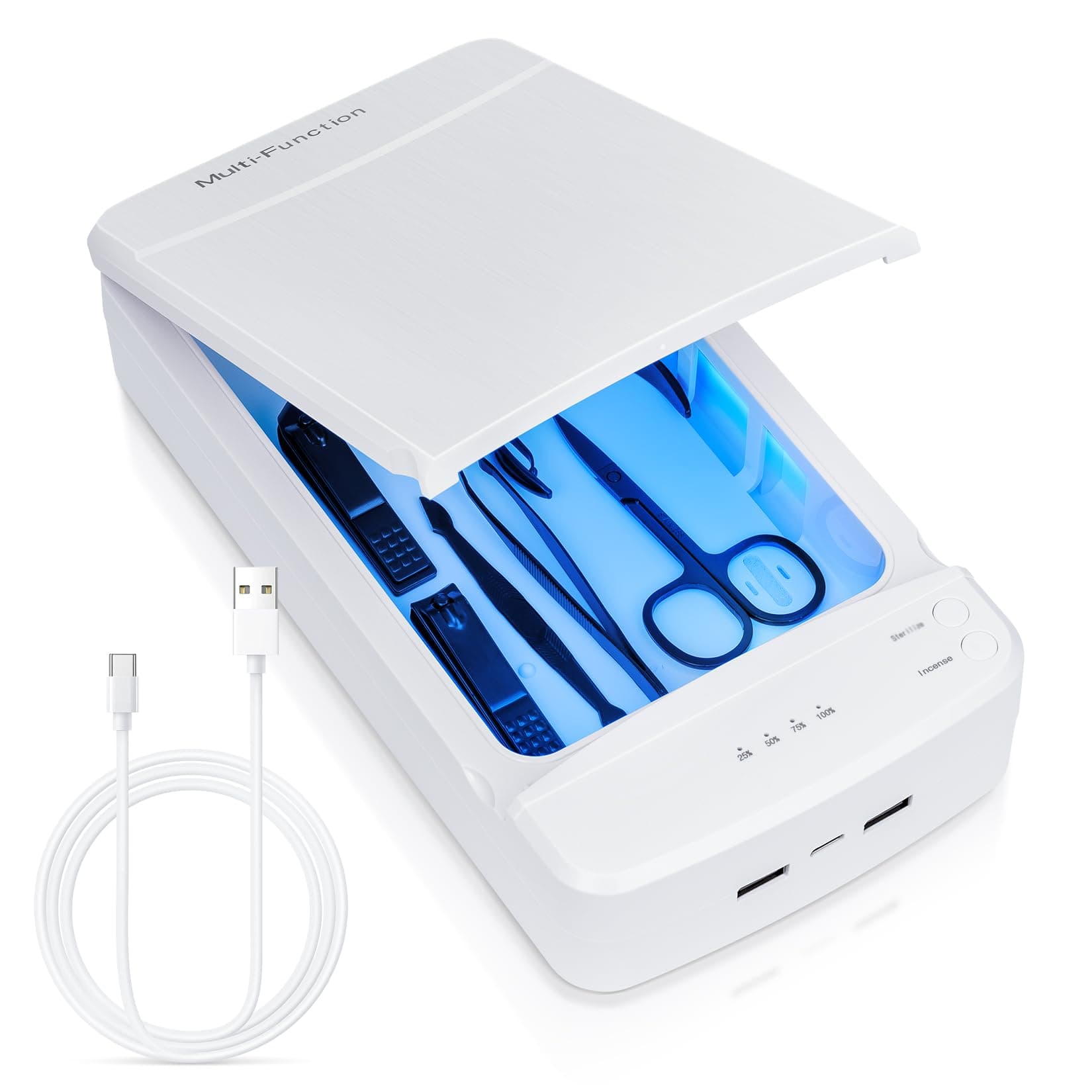 Nail Tool Sterilizer with Blue Light,LXIANGN Portable USB Sterilization Box for Manicure Salon,Tweezers,Tattoo,Scissors,Jewelry,Phone, Watch,Keys