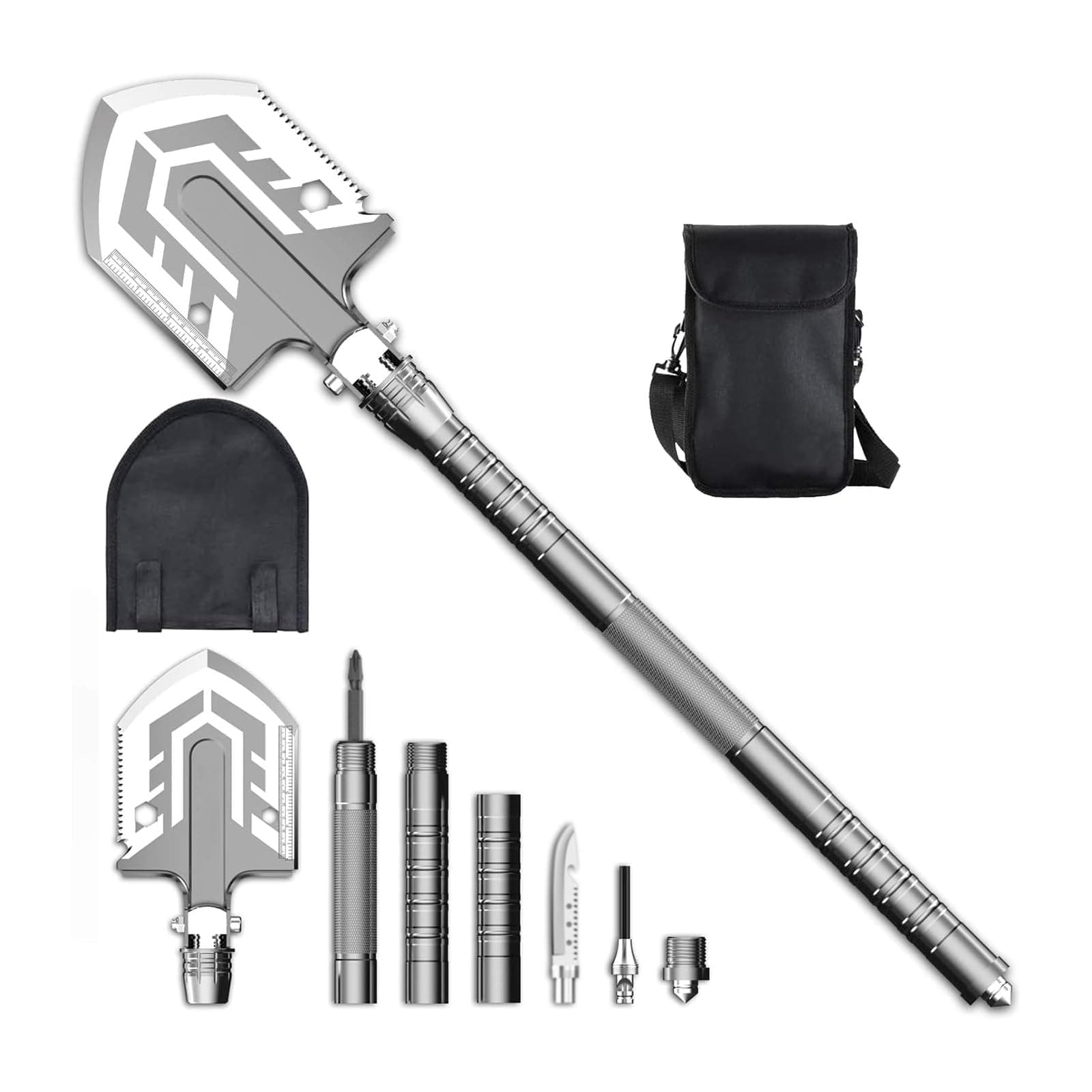 Multi-Function Portable Military Folding Camping Shovel with Tactical Waist Pack, 17-in-1 Alloy Steel Multi-Tool for Camping, Gardening, Snow-Removing, Outdoor Survival