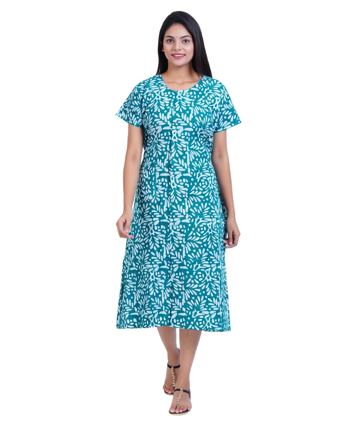 MENMAIIWomen's [L- 4XL] Full Open/Front Buttoned [a Kind of Adaptive Clothing] Multipurpose Nighty for Maternity/Pregnancy/Elderly/Patient/Feeding/Hospital Purpose Nighty_ Calf Length