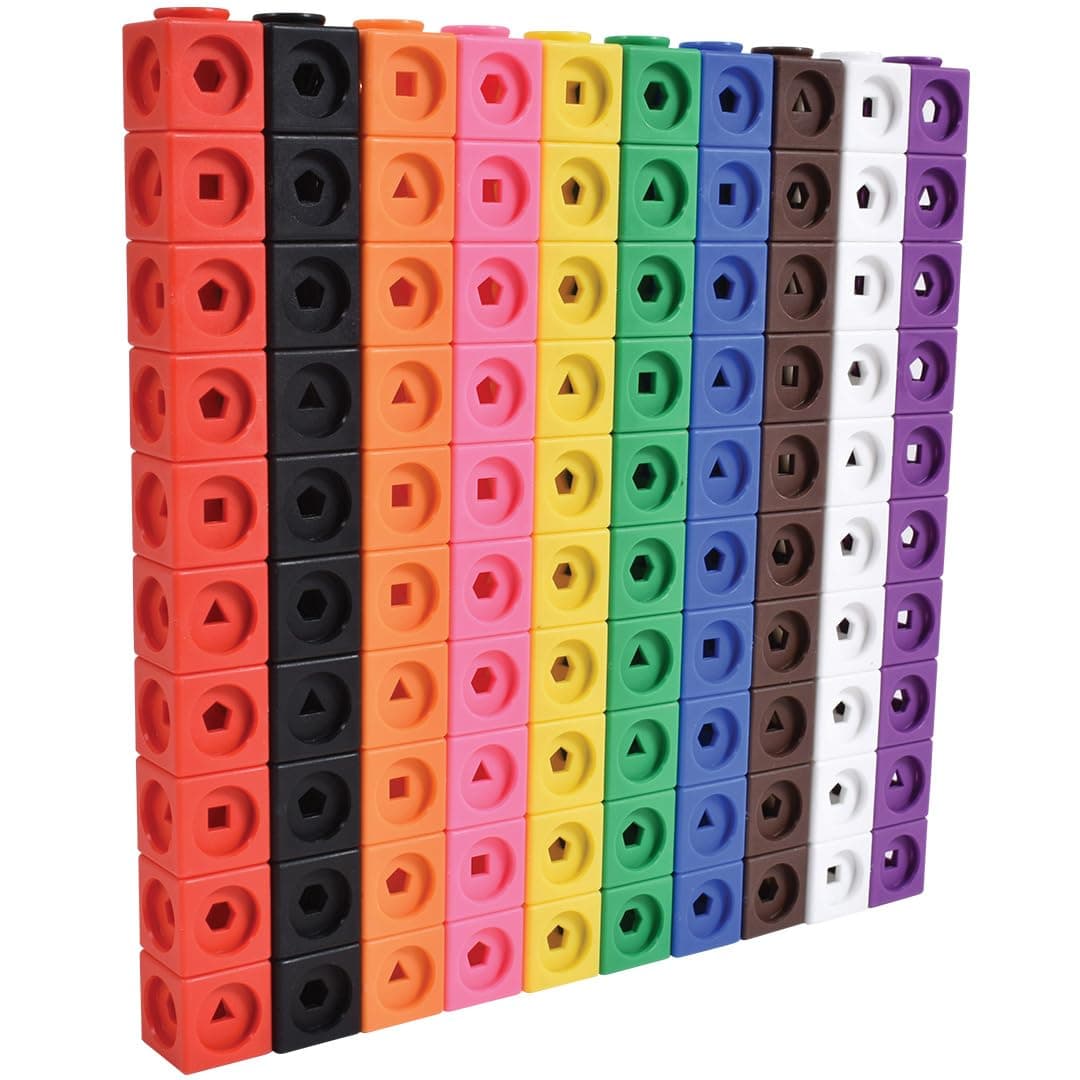edxeducation Maths Cubes | Set of 100 | Maths Resources | 10 Colours | 5 Geometric Shapes on Each Block | Classroom Learning Supplies, Counting Cubes