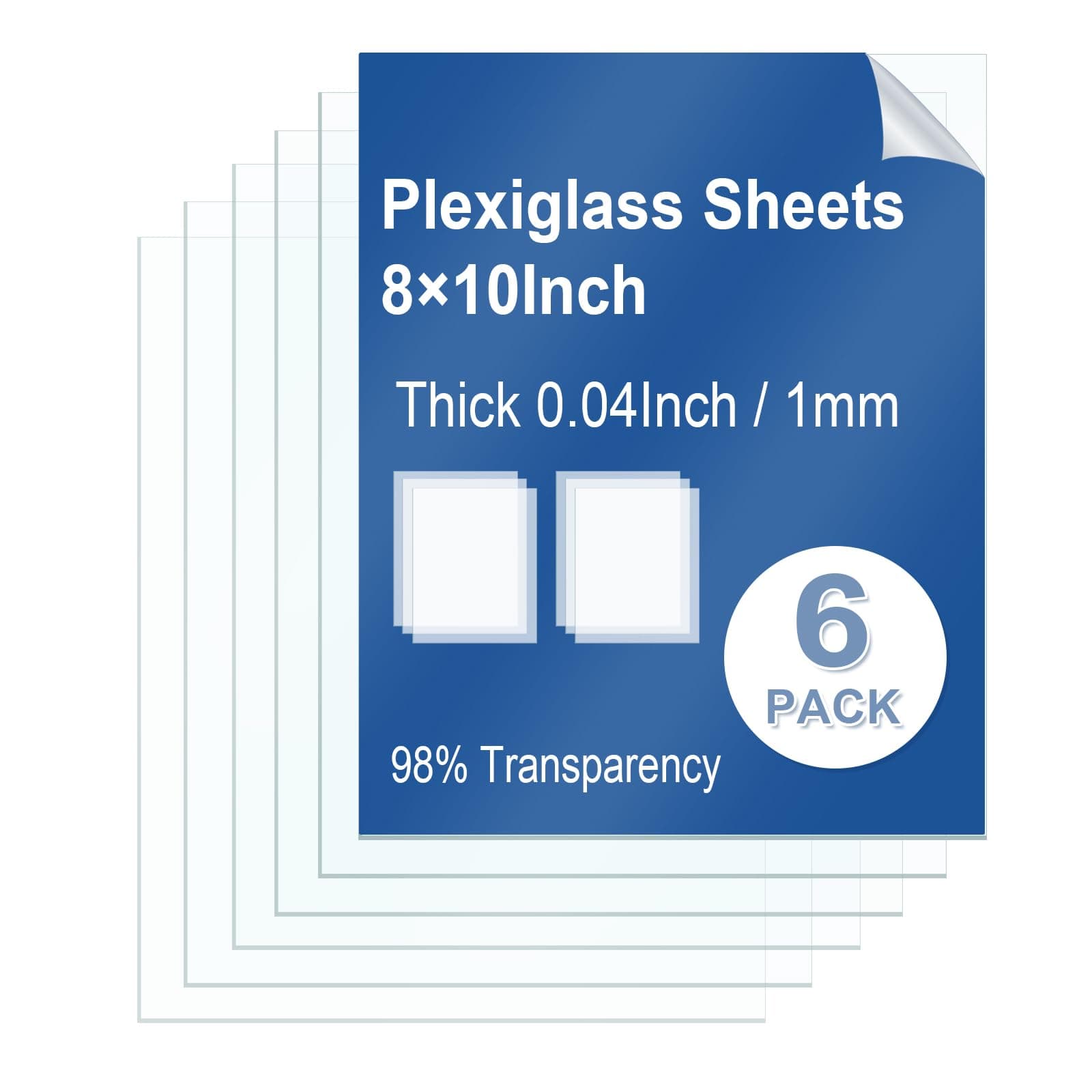 6 Pack Clear Plexiglass Sheets 8×10×0.04In Thin PET Plexi Glass Sheets for Craft Projects Easy-Process Transparent Flexible Plastic Blanks Sheeting for Picture Frames
