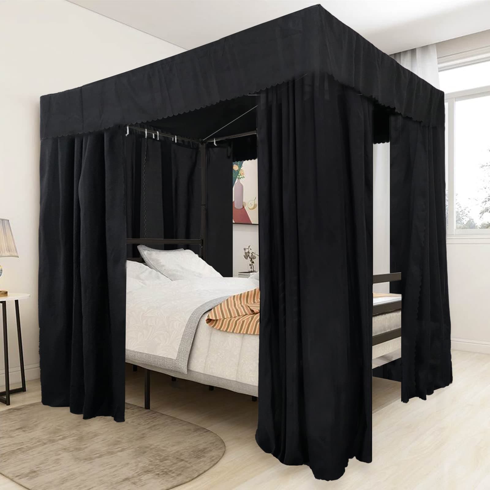 Black Canopy Bed Curtains - 4 Corner Post Bed Curtains Canopy Twin Bed Canopy Curtains for Adults Girls Bedroom Decoration(Black, Twin)
