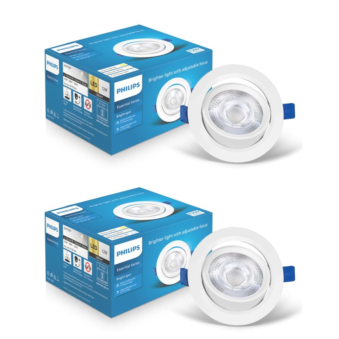 Polycarbonate 12 Watt White Led Ceiling Cob Round Spot Light With Adjustable Tilt|Cut Out: 107Mm|Cool Day Light,Pack Of 2 (Brightspot)