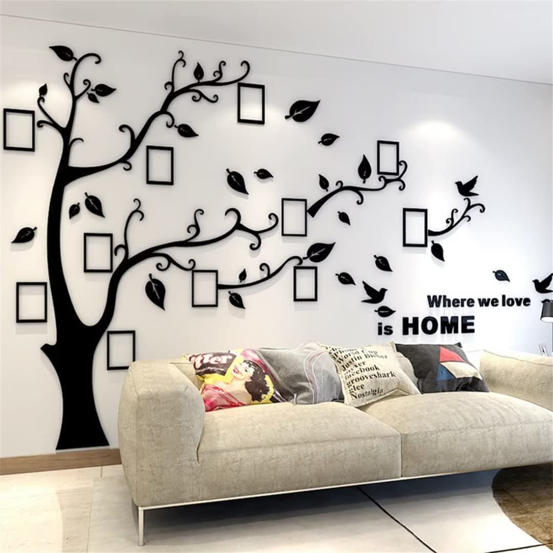 3D Tree Wall Stickers - DIY Photo Frame Tree Wall Decal Family Photo Frame Sticker Murals Wall Decor Living Room Bedroom TV Background Home Decorations (XXL:131 * 95in,Black Right)