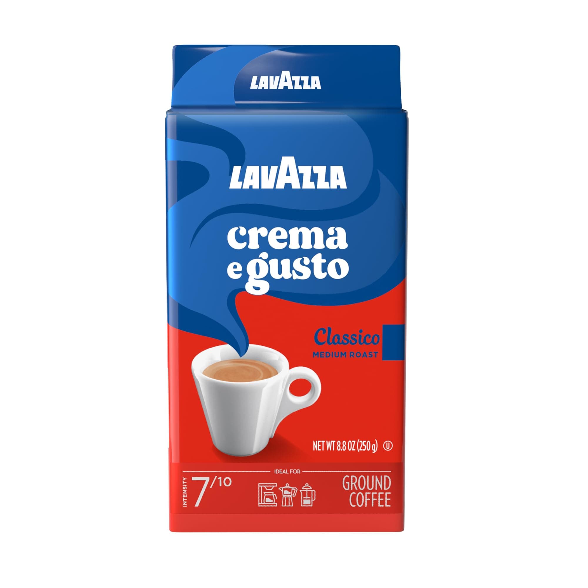 Crema e Gusto Ground Coffee, Medium Roast, Arabica and Robusta Blend, 8.8 oz Brick (Pack of 4)