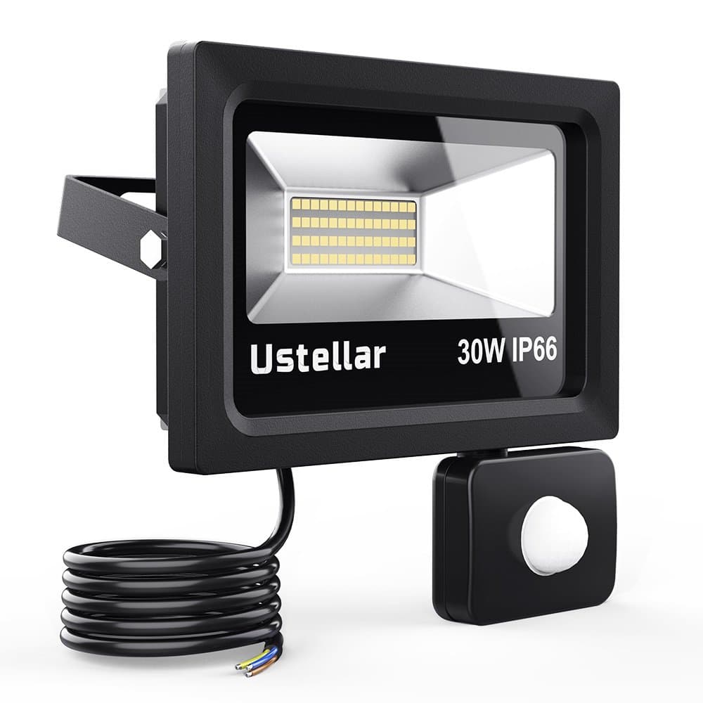 Ustellar 30W Motion Sensor Light, PIR Floodlight (150W Equivalent), Outdoor Security Lights, 2400lm IP66 Waterproof LED Flood Light for Garage Basement, 5000K Daylight White