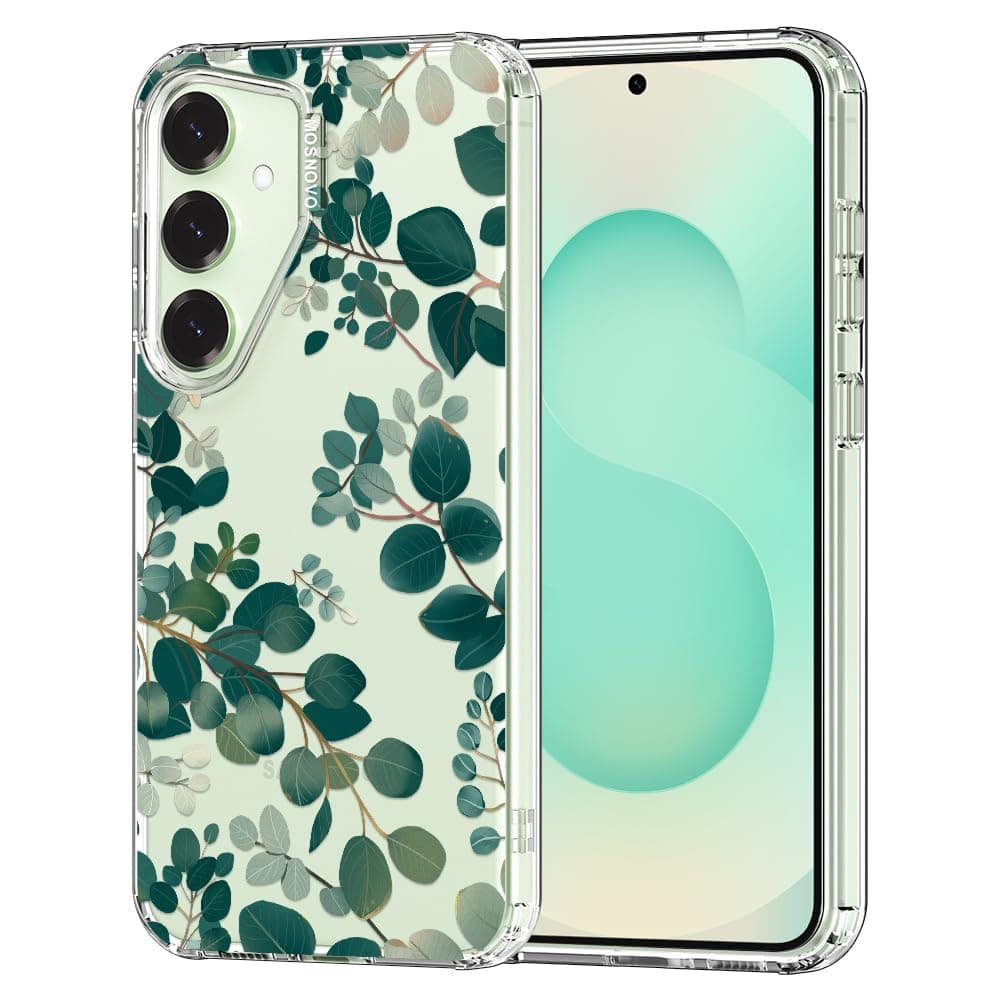 Case for Samsung Galaxy S25 / Galaxy S24, [Buffertech 6.6ft Military-Grade Drop Protection] [Anti Peel Off Tech] Clear TPU Bumper Phone Case Cover Design - Eucalyptus