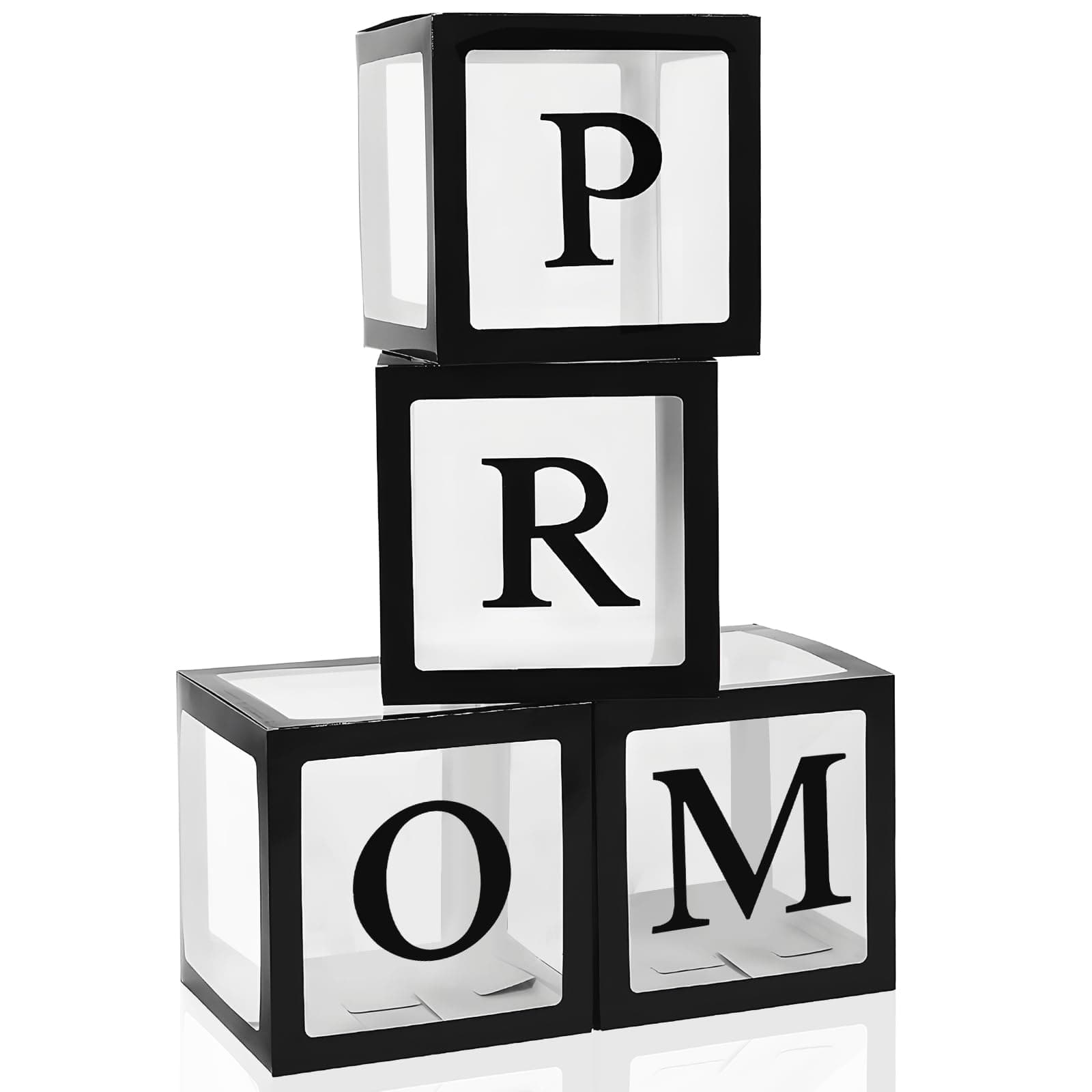 4 Pcs Prom Boxes with Letters 11.8 x 11.8 x 11.8 Inch Clear Prom Balloon Boxes Transparent High School College Graduation Party Favors Supplies(Black)