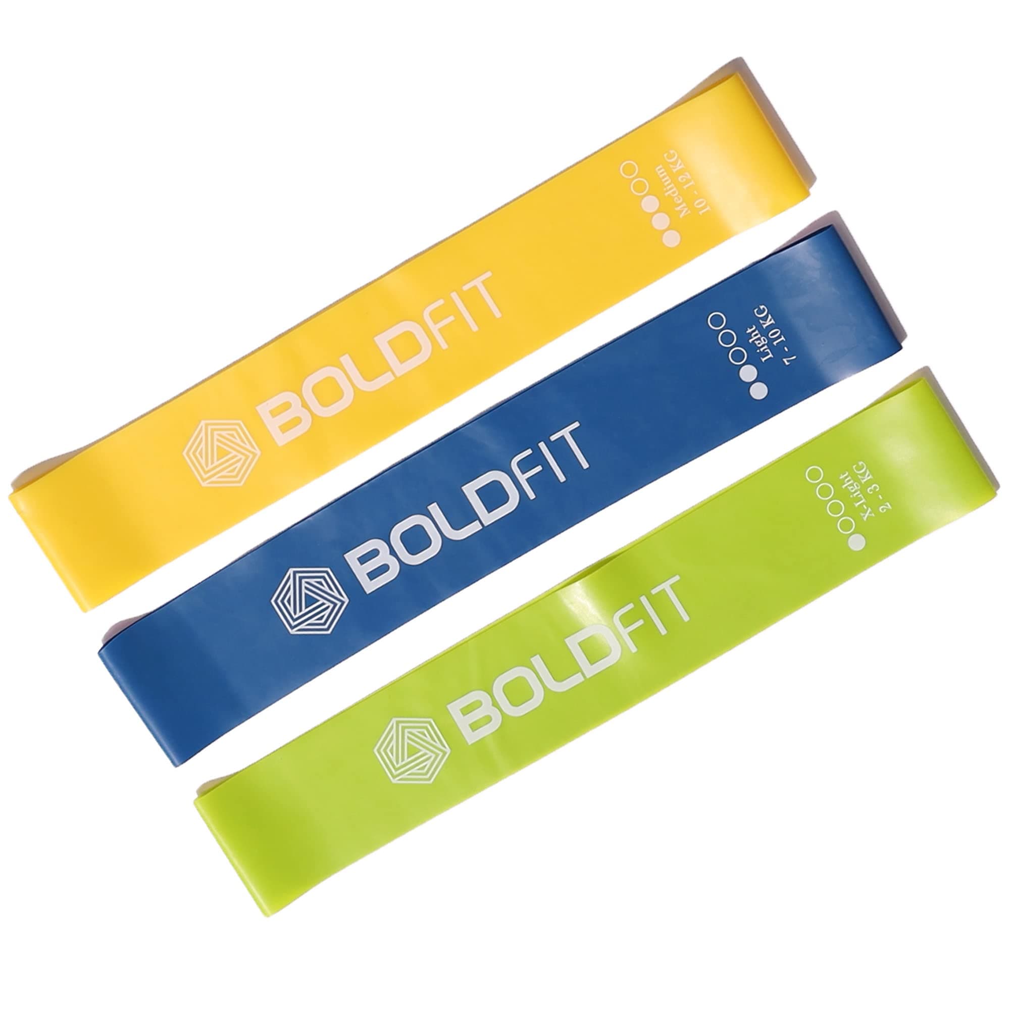 Boldfit Resistance Bands Mini Loop Set (Pack of 3) Hip Band / Toning Exercise Band for Gym Booty Belt / Latex Band / Thera Band / Theraband for Fitness, Multicolor, (RMiniloopLightSet3)