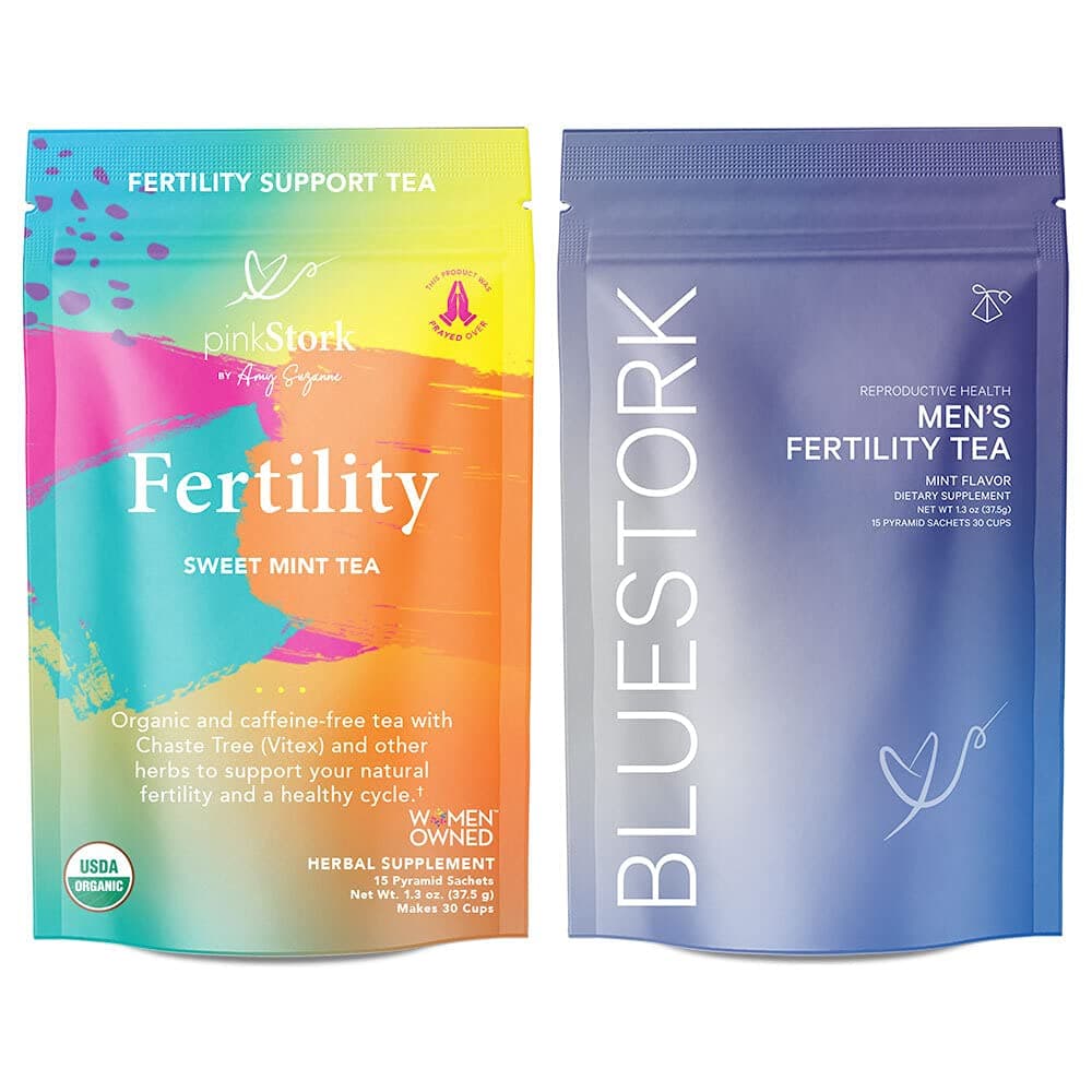 Pink Stork & Blue Stork Fertility Tea Bundle: Red Raspberry Leaf Fertility Tea for Women, Mint Tea for Male Reproductive Health, Fertility Supplements for Women and Men, 100% Organic, Women-Owned