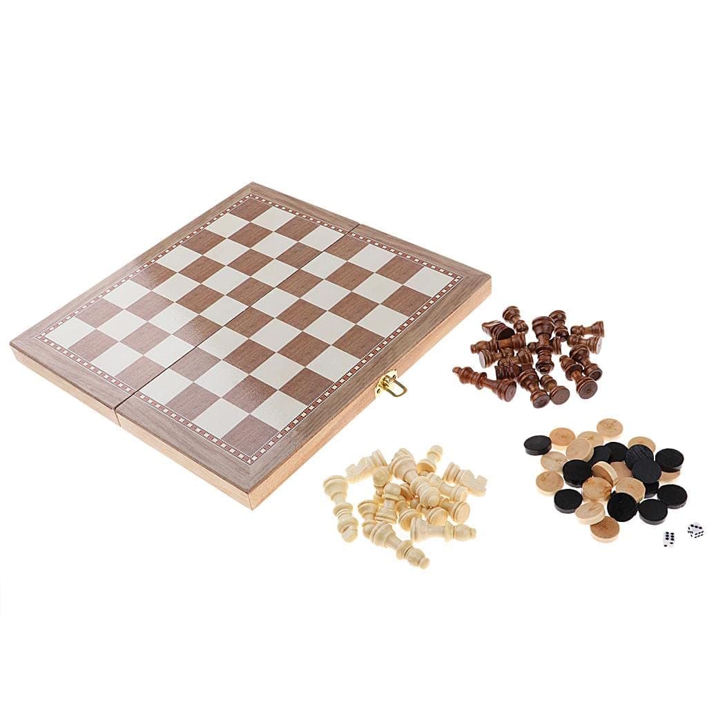 LOOM TREE Deluxe 11.4x11.4 Inch Chess Checker Backgammon 3 in 1 Wooden Travel Game Set| Games | Board & Traditional Games | Contemporary Manufacture