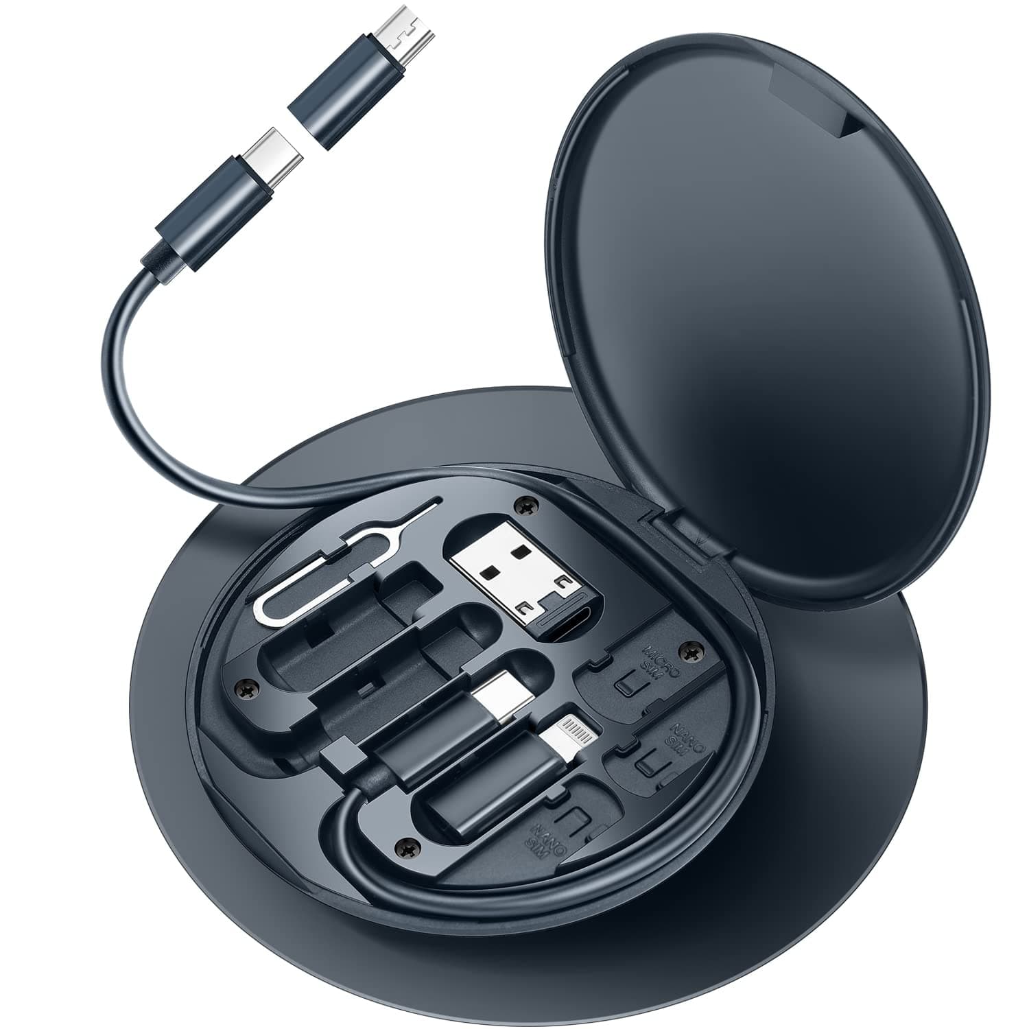 USB C Adapter Kit,Multi Charging Cable Case Convertor USB C to Type C/iOS Device/Micro Adapter Travel Data Cable Set Contains Card Storage，Phone Holder, Tray Eject Pin (Blue)